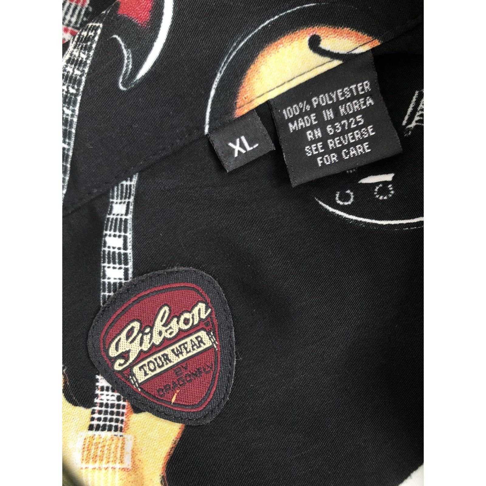 Vintage GIBSON TOUR WEAR / DRAGONFLY Guitars All Over Aloha XL Shirt - EXCELLENT Shirt Mens XL Black Guitar Rock & Roll Aloha 90s Size US XL / EU 56 / 4 - 5 Thumbnail