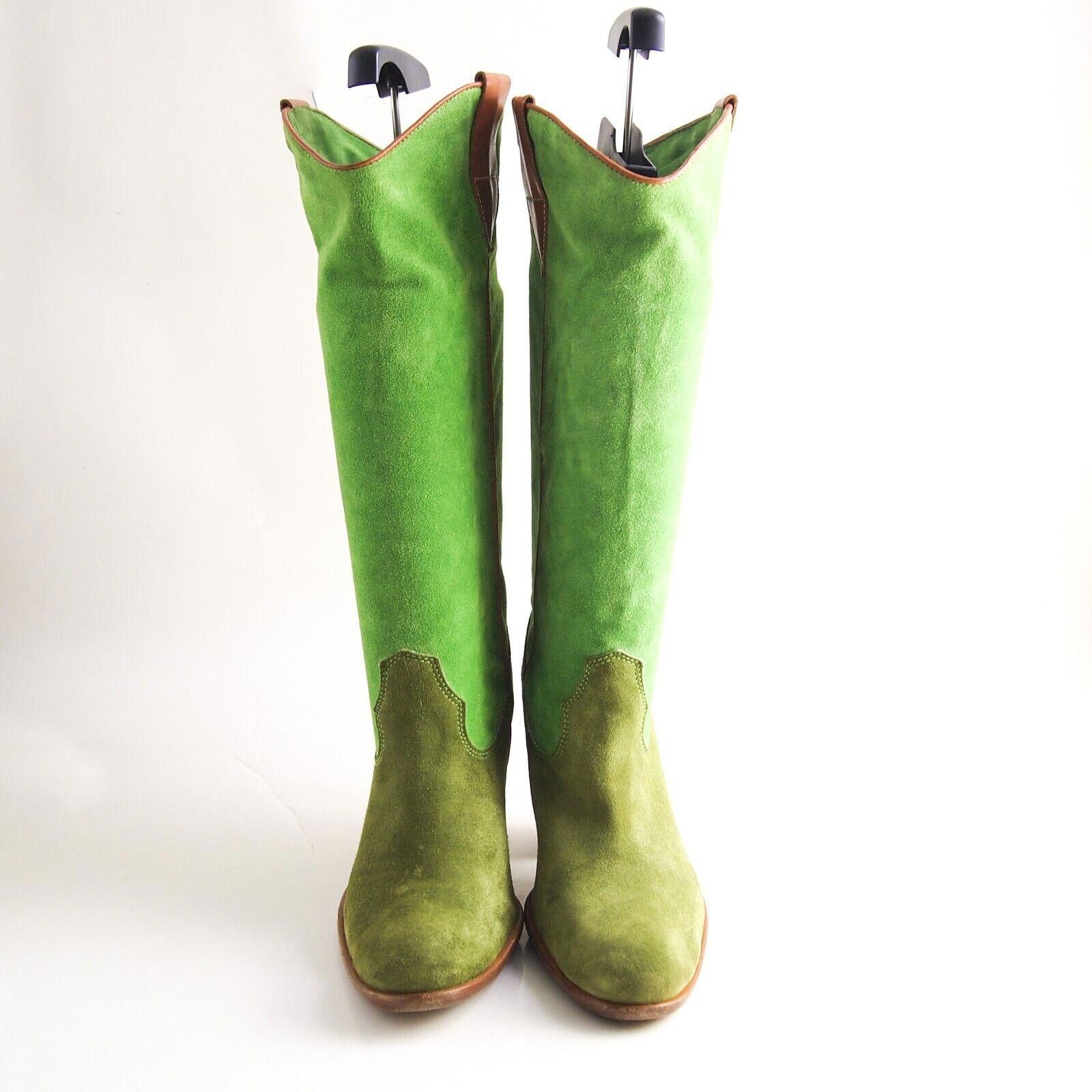Designer Mauro Volponi Western Boots Green Suede US 9 EU 39 Size US 9 / IT 39 - 3 Thumbnail