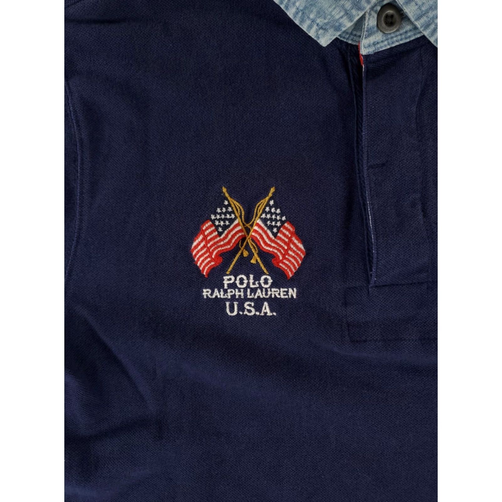 Polo Ralph Lauren Polo Ralph Lauren Polo Shirt Denim Collar American Flag Short Sleeve Blue Mens L Size US L / EU 52-54 / 3 - 2 Thumbnail