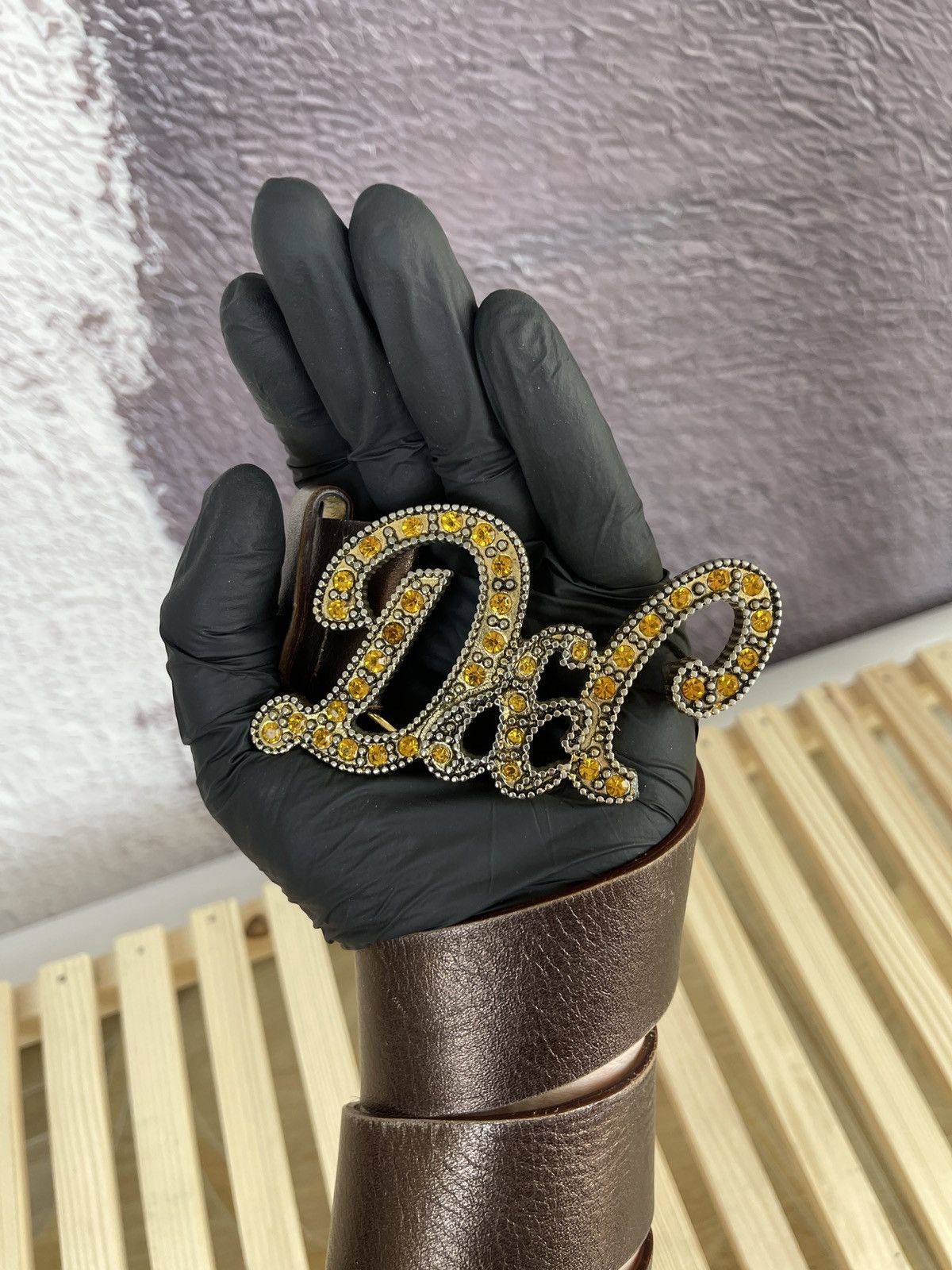 Dolce & Gabbana Dolce & Gabbana Women's Brown Leather Crystal Belt Size 90 Size ONE SIZE - 3 Thumbnail