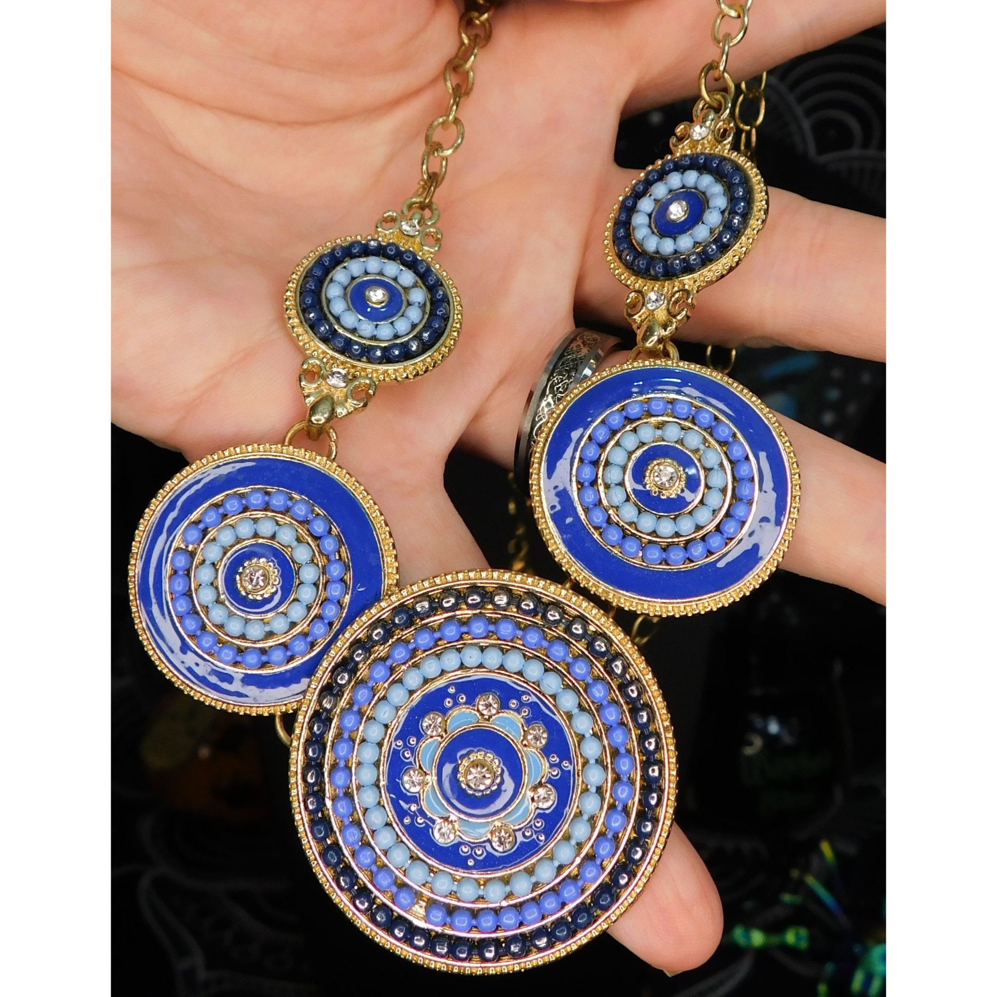 Other Bohemian Blue And Gold Tone Medallion Necklace Size ONE SIZE - 2 Thumbnail