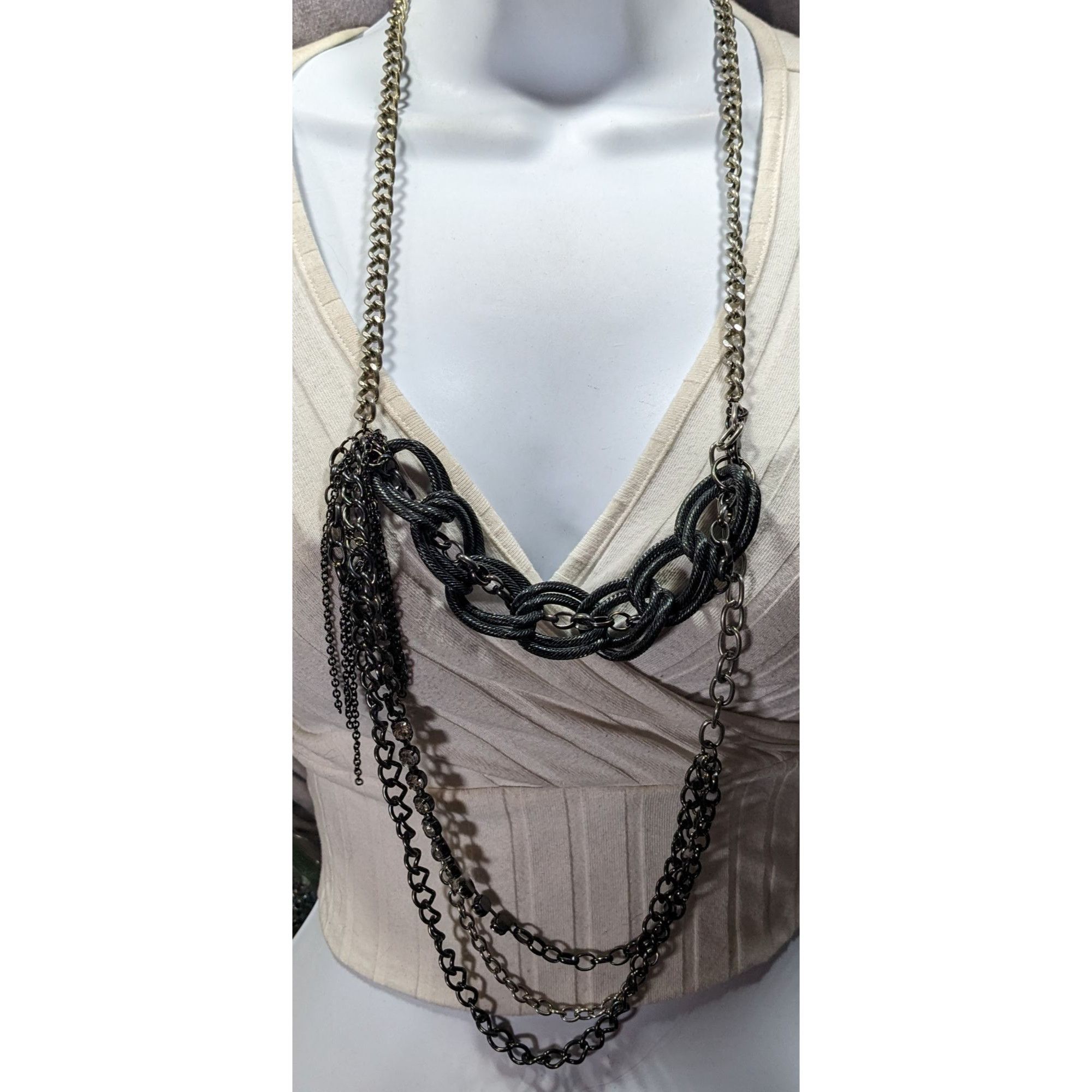 Other Glam Goth Black And Silver Tone Abstract Chain Necklace With Size ONE SIZE - 1 Thumbnail