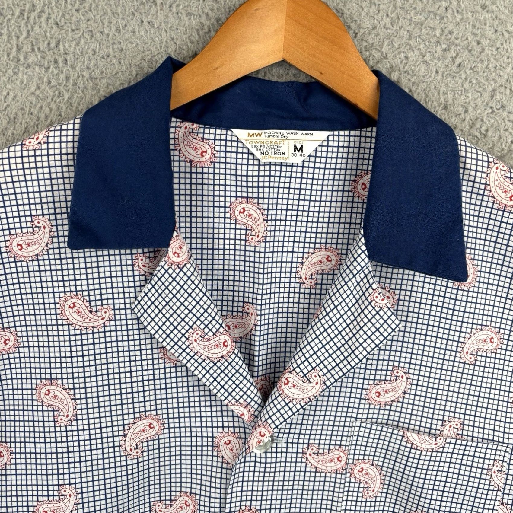 JCPenney VINTAGE Towncraft Pajama Shirt Mens Medium Blue White Paisley 70s Knit Pajama Top Shirt Mens Size US M / EU 48-50 / 2 - 2 Thumbnail
