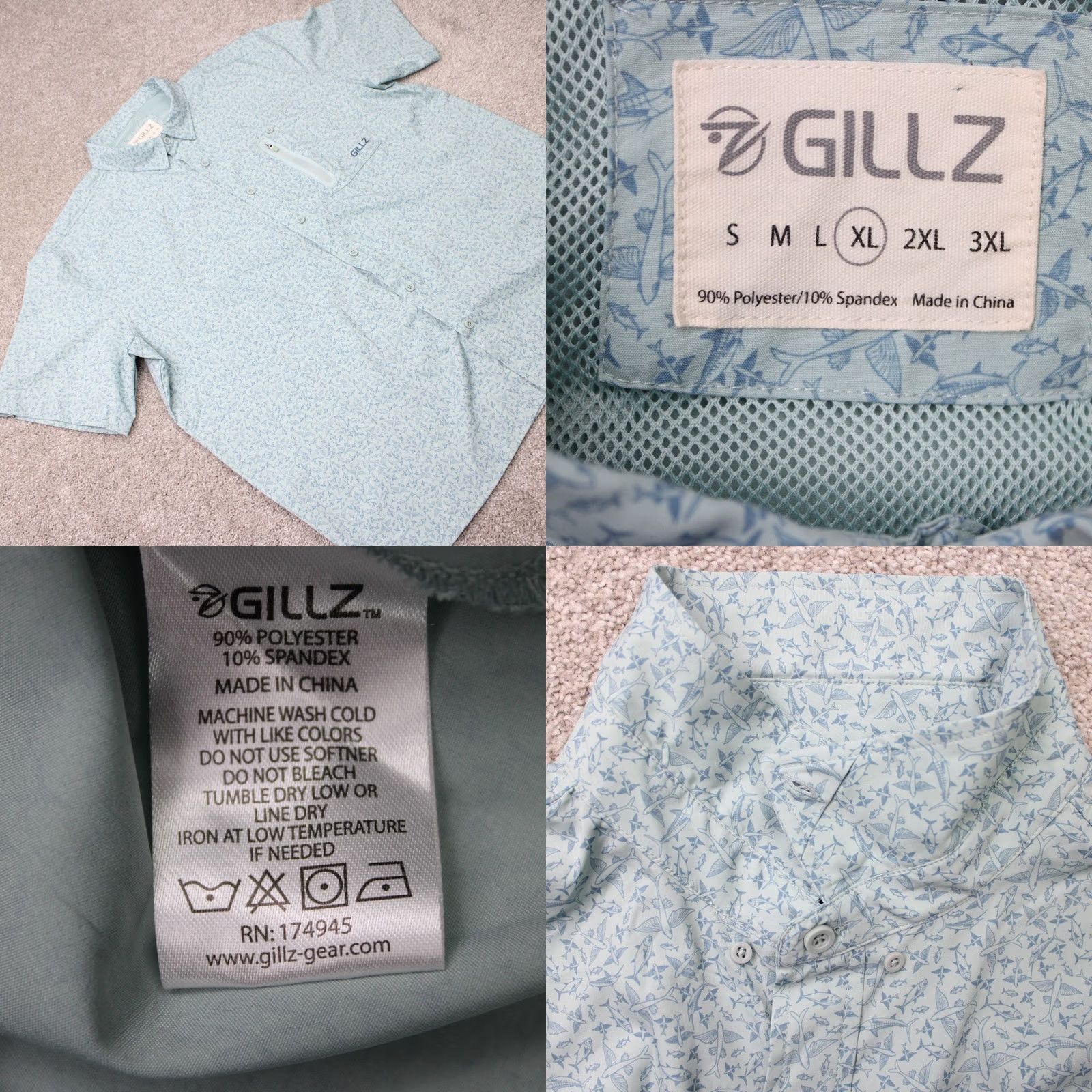 Vintage Gillz AOP Shirt Mens XL Blue Fish All Over Print Polyester Stretch Long Sleeve Size US XL / EU 56 / 4 - 8 Thumbnail
