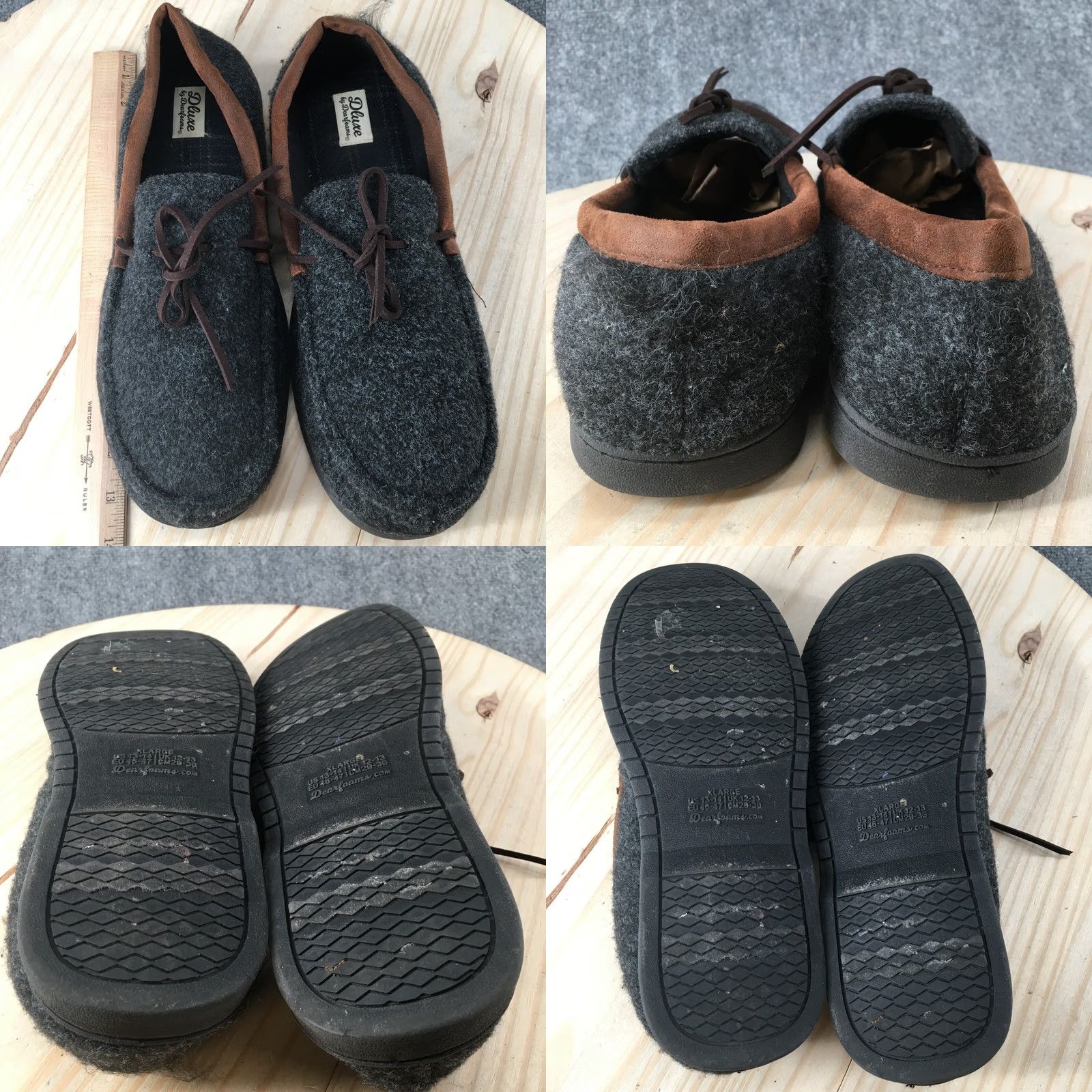 Vintage Dluxe By Dearfoam Slippers Mens 13 XL Moccasin Slip On Flats Gray Fabric Size ONE SIZE - 8 Thumbnail