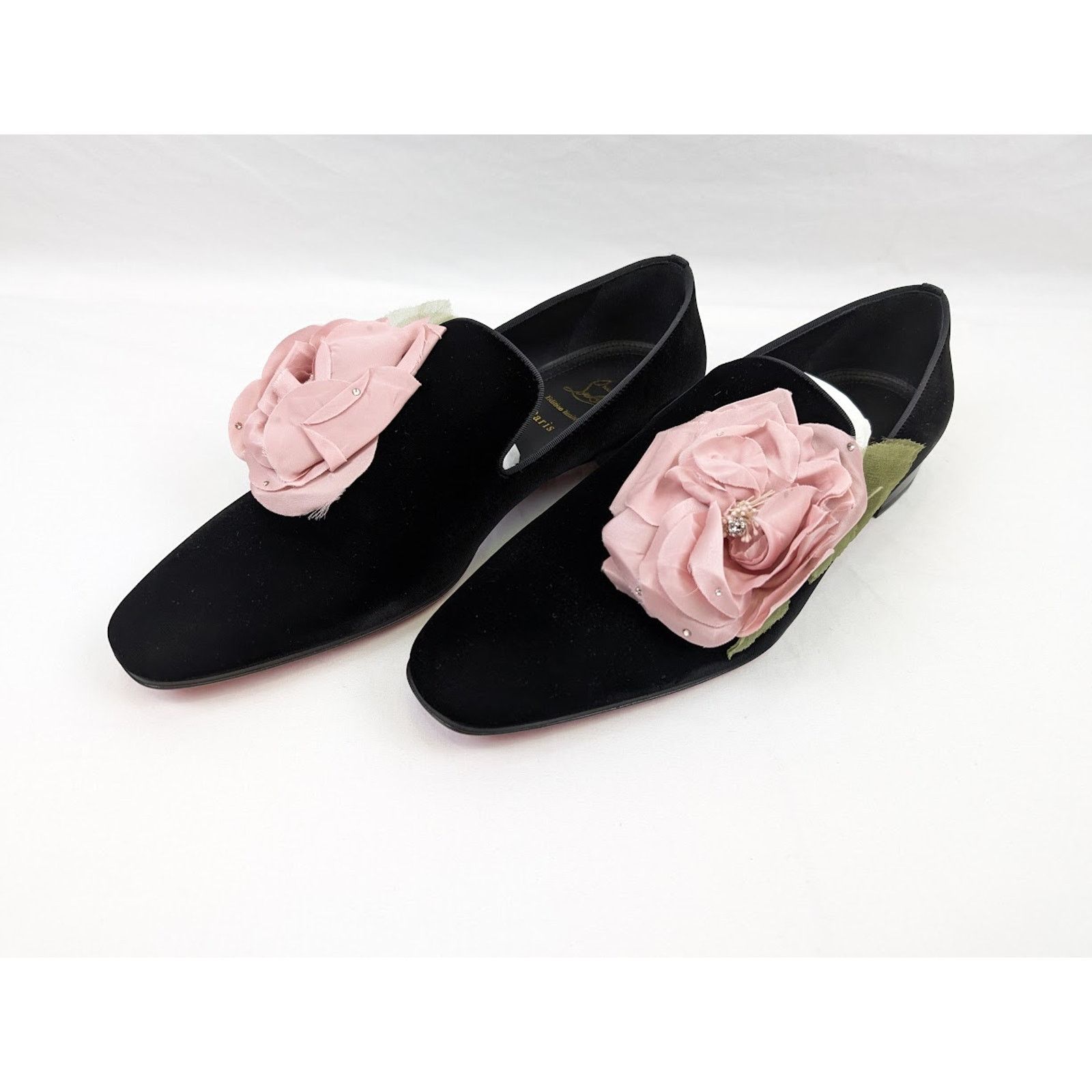 Christian Louboutin o1rshd1 Velvet Dandyflor Flat in Black/Rose Size US 11 / EU 44 - 19 Thumbnail