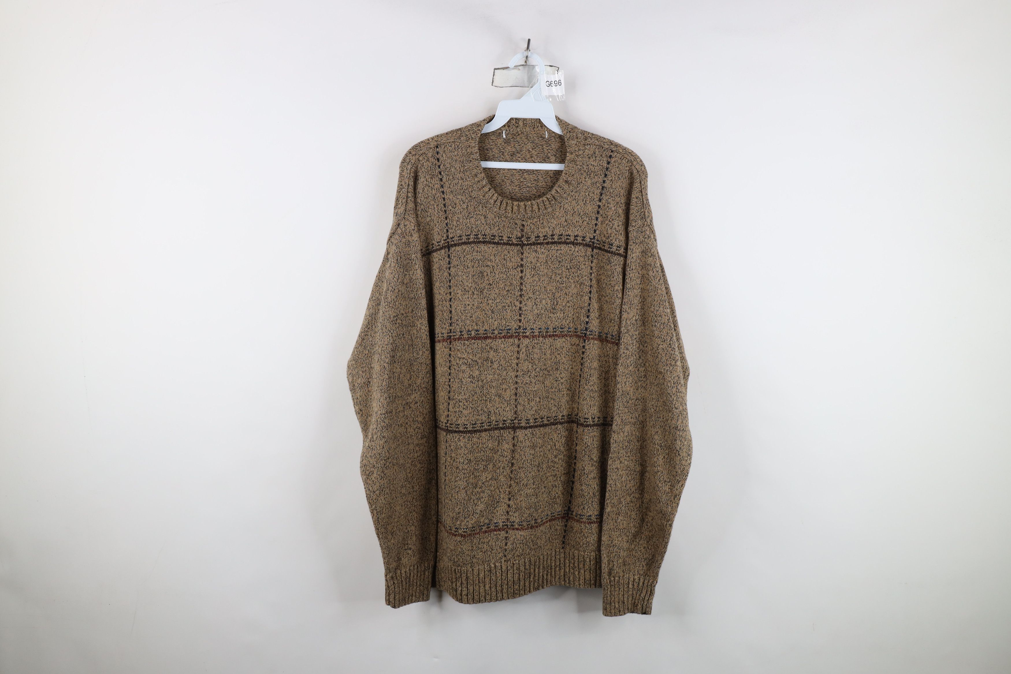 Vintage Vintage 90s Streetwear Checkered Plaid Knit Sweater Brown Size US XL / EU 56 / 4 - 1 Thumbnail