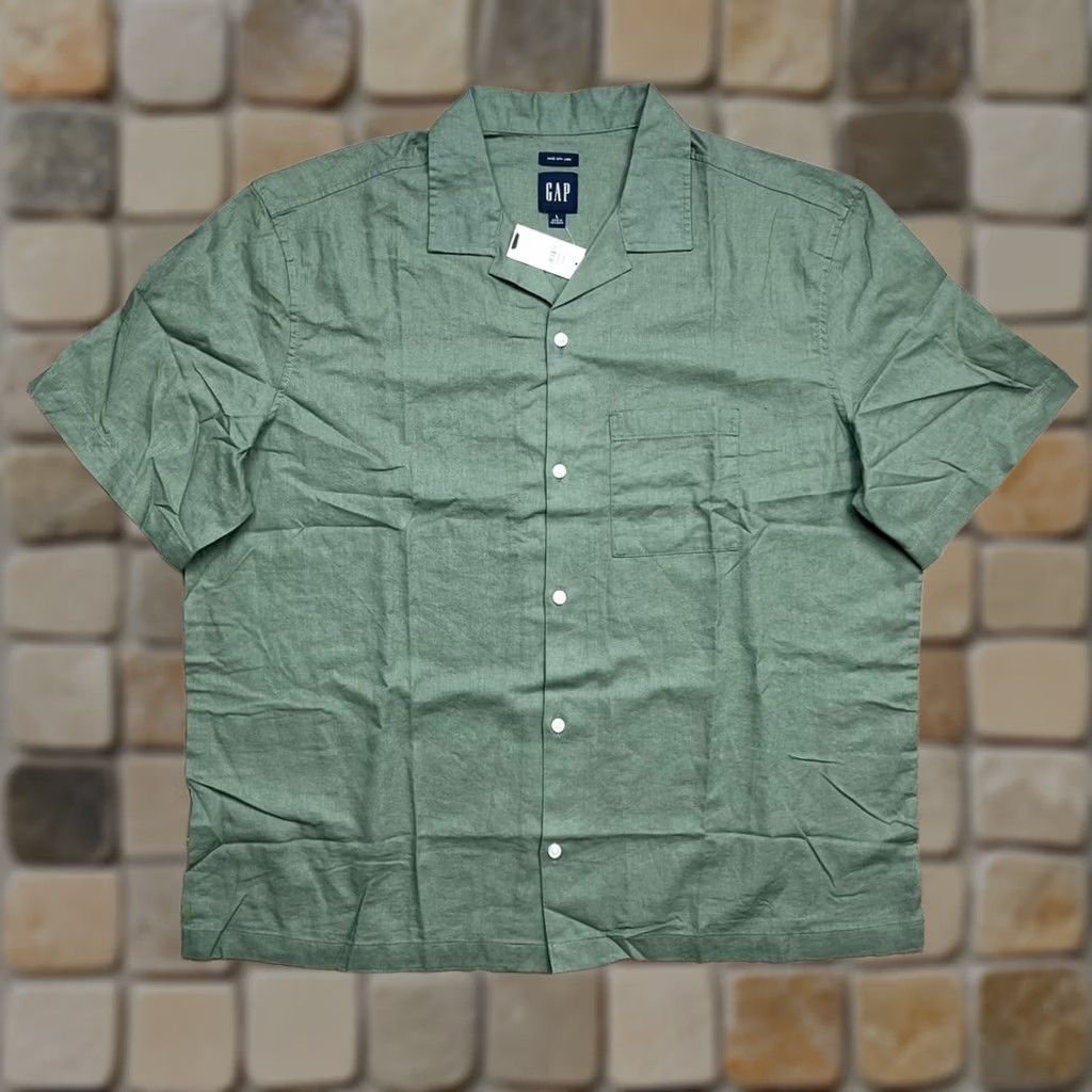 Gap VINTAGE? No. NWT Gap linen camp collar button shirt green mens large preppy Size US L / EU 52-54 / 3 - 1 Thumbnail