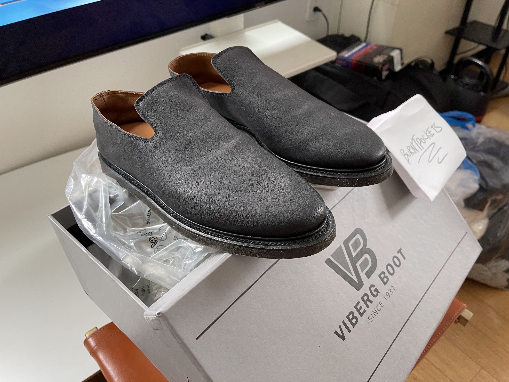 Viberg Derby Calf Suede Shoe Black Size 8.5 US 7.5 Brand Luxury Handmade Viberg Derby Calf Suede Shoe Black Size 8.5 US 7.5 Brand  main image 4