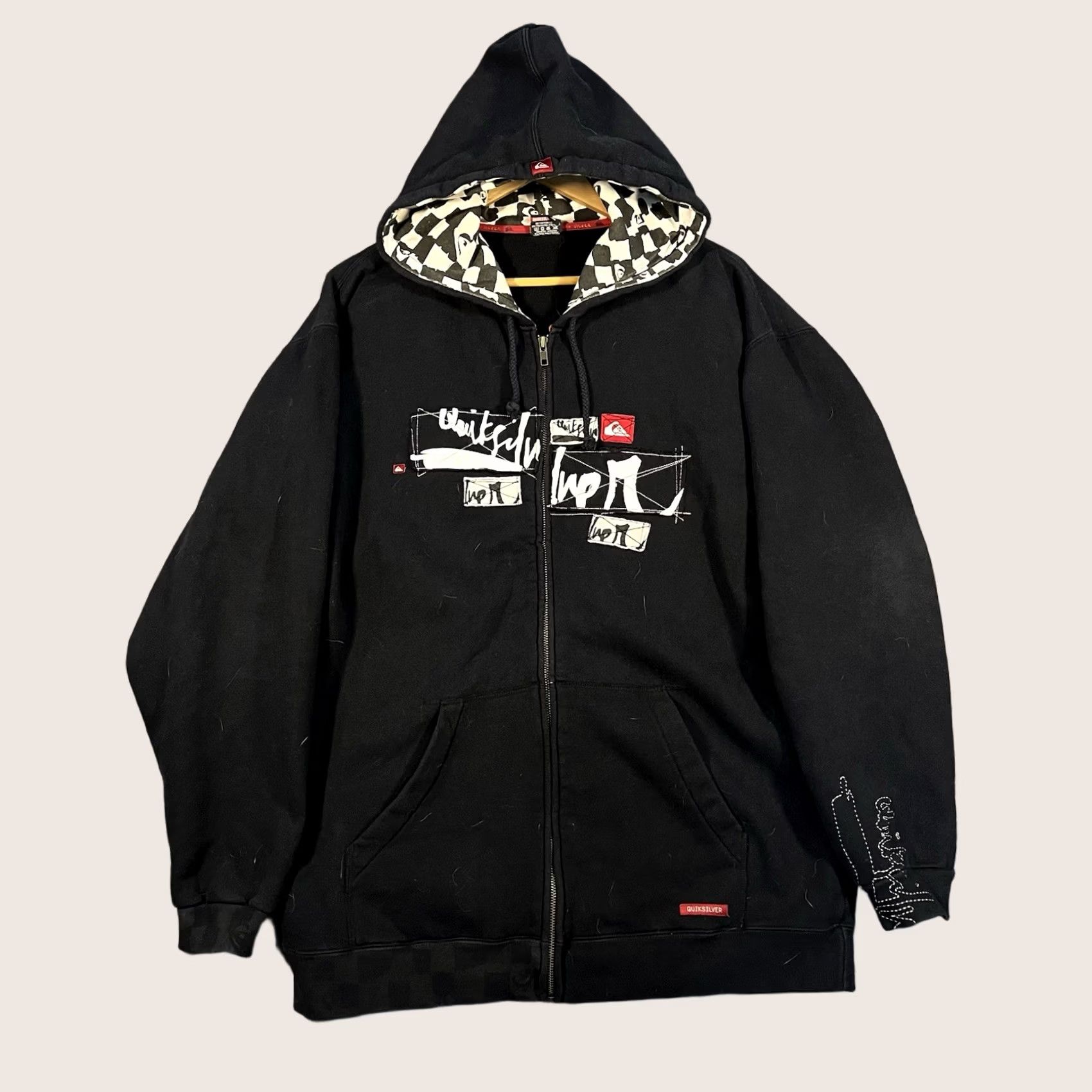 Quiksilver VINTAGE Quiksilver Hoodie XL Black Full Zip Y2K Checkered Grunge Surf Skate RARE VTG Mens Size US XL / EU 56 / 4 - 1 Thumbnail