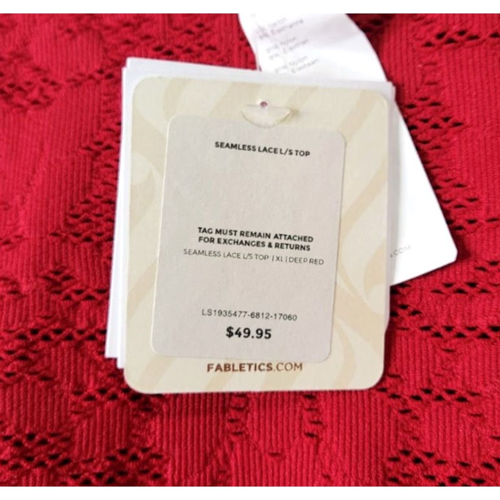 Fabletics Fabletics Womens XL Seamless Lace Long Sleeve Top Crop Shirt Deep Red Tee Size XL / US 12-14 / IT 48-50 - 5 Thumbnail