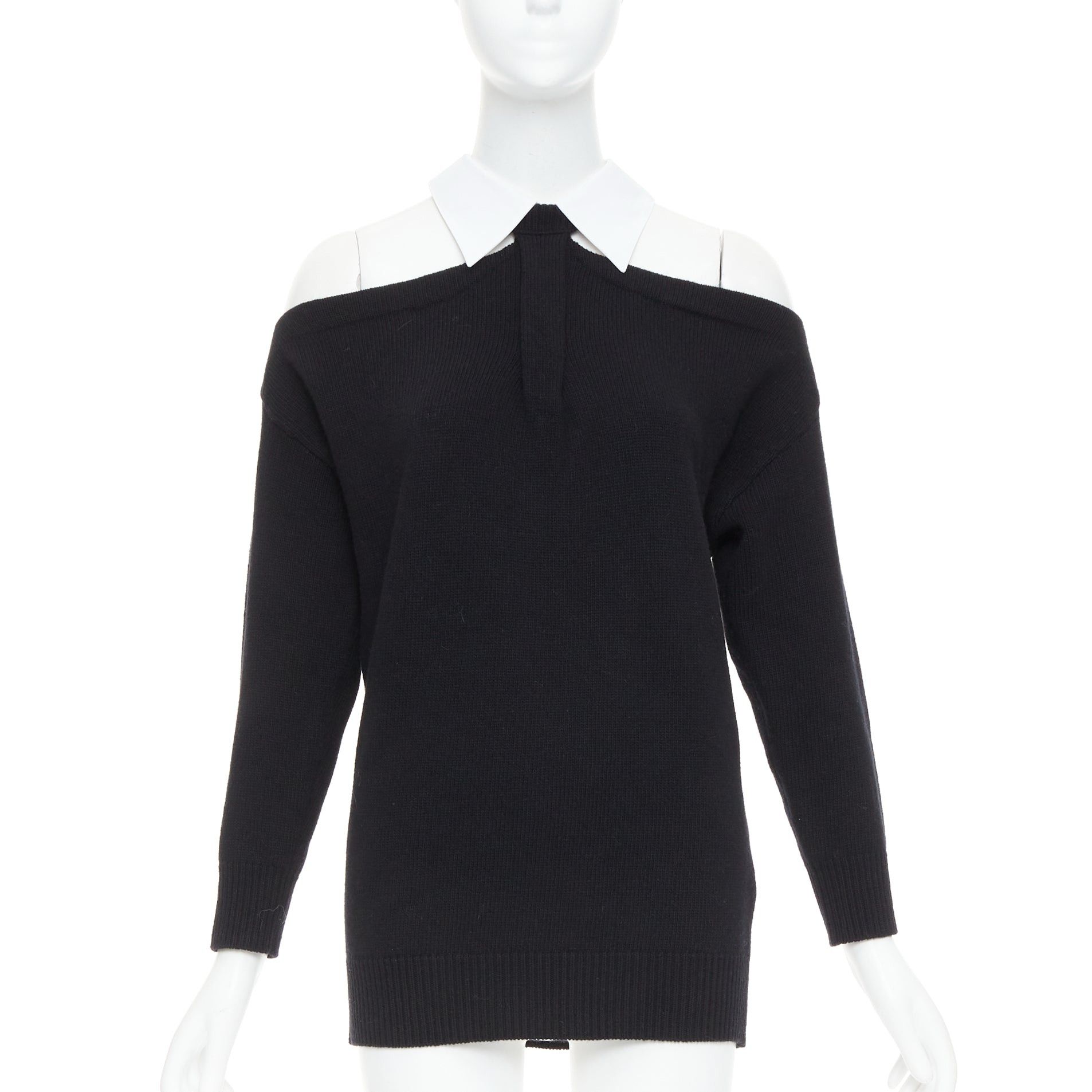 Valentino VALENTINO 2023 black 100% virgin wool collar cold shoulder sweater XS Size S / US 4 / IT 40 - 1 Thumbnail