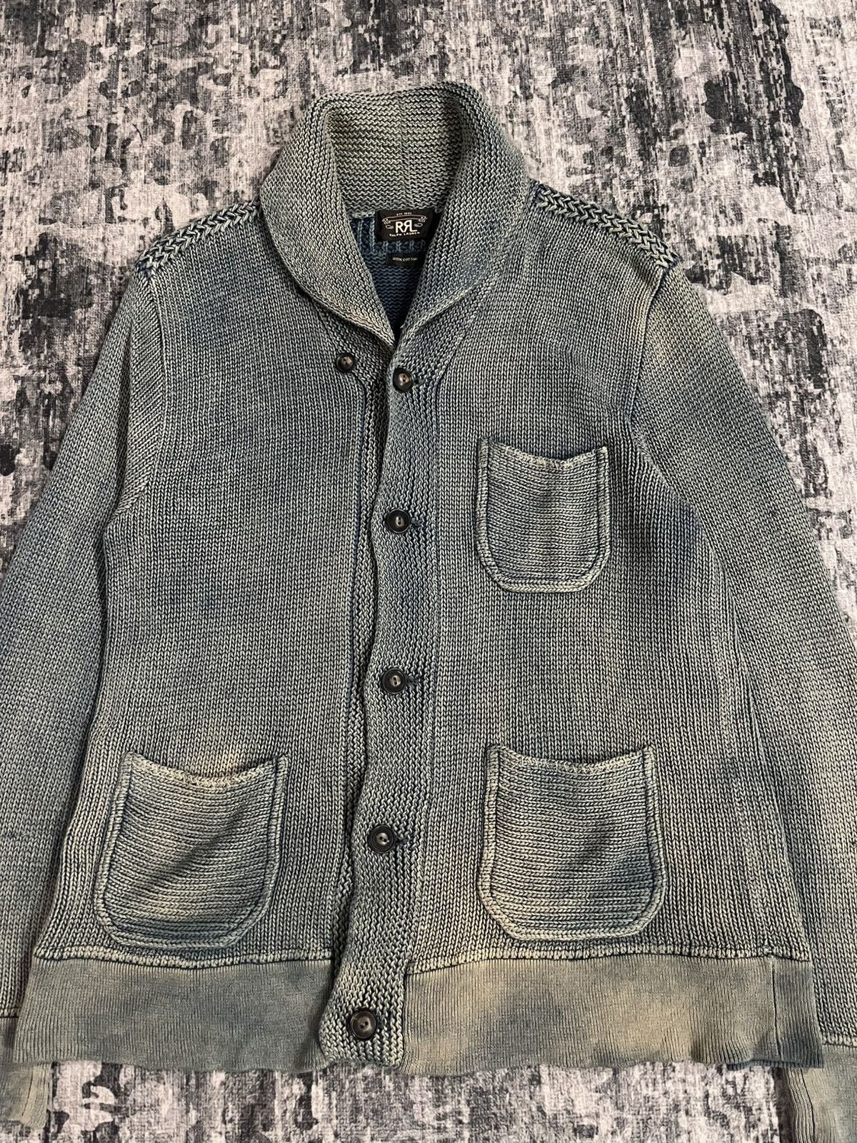 RRL Ralph Lauren RRL Double Ralph Lauren Indigo Cardigan Distressed Knit Size US L / EU 52-54 / 3 - 5 Thumbnail
