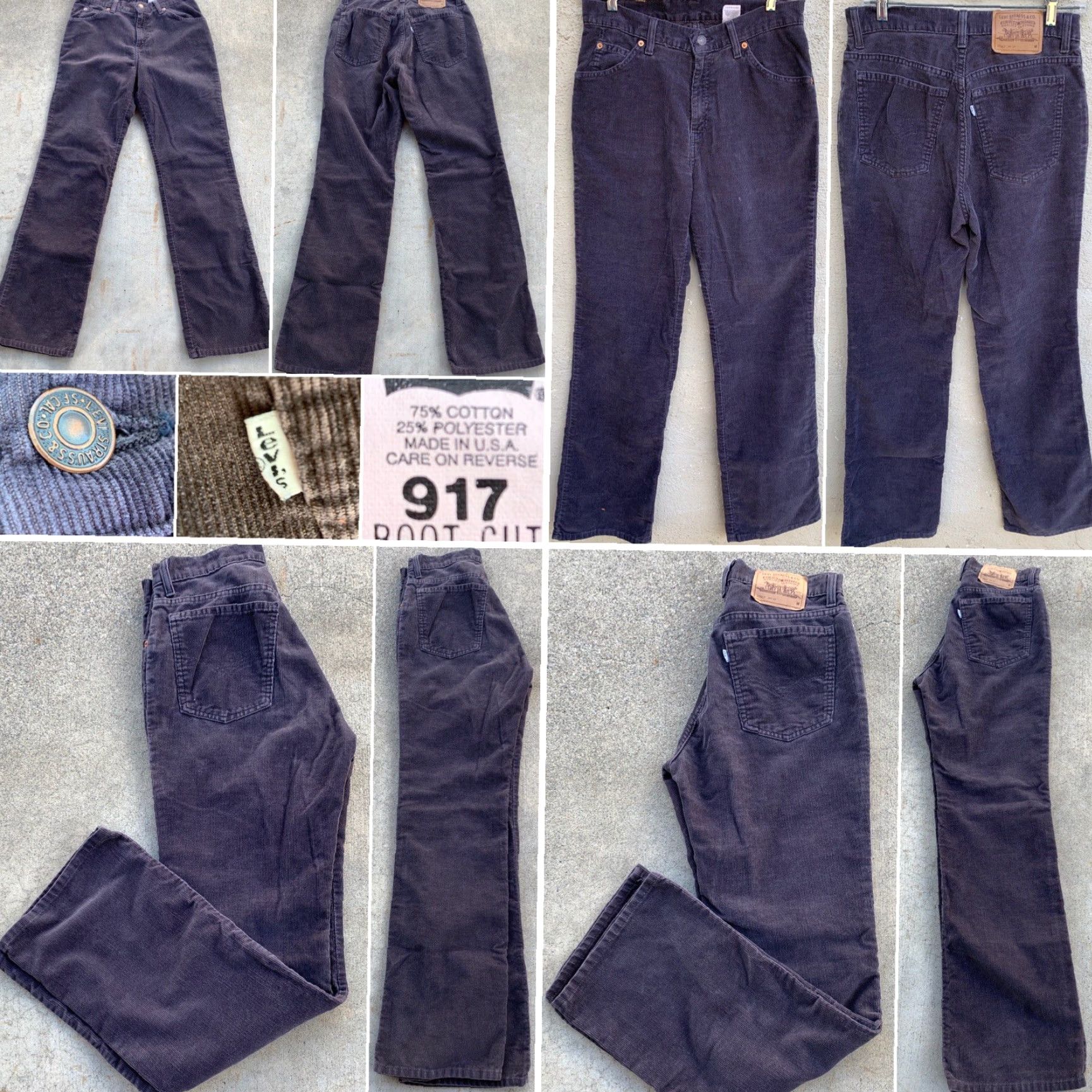 Levi's VINTAGE Levi's 917 Boot Cut Corduroy Pants Made In USA 11 JR M 30” Gray Jeans, White Tab, Zipper Fly, 1990s, Mens Girls Boys Size 32" / US 10 / IT 46 - 3 Thumbnail