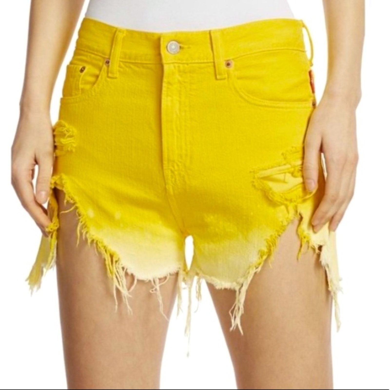 INTERMIX nwt Denimist NIC High-rise Cut-off Shorts Yellow Ombre 26 Size 26" / US 2 / IT 38 - 1 Thumbnail