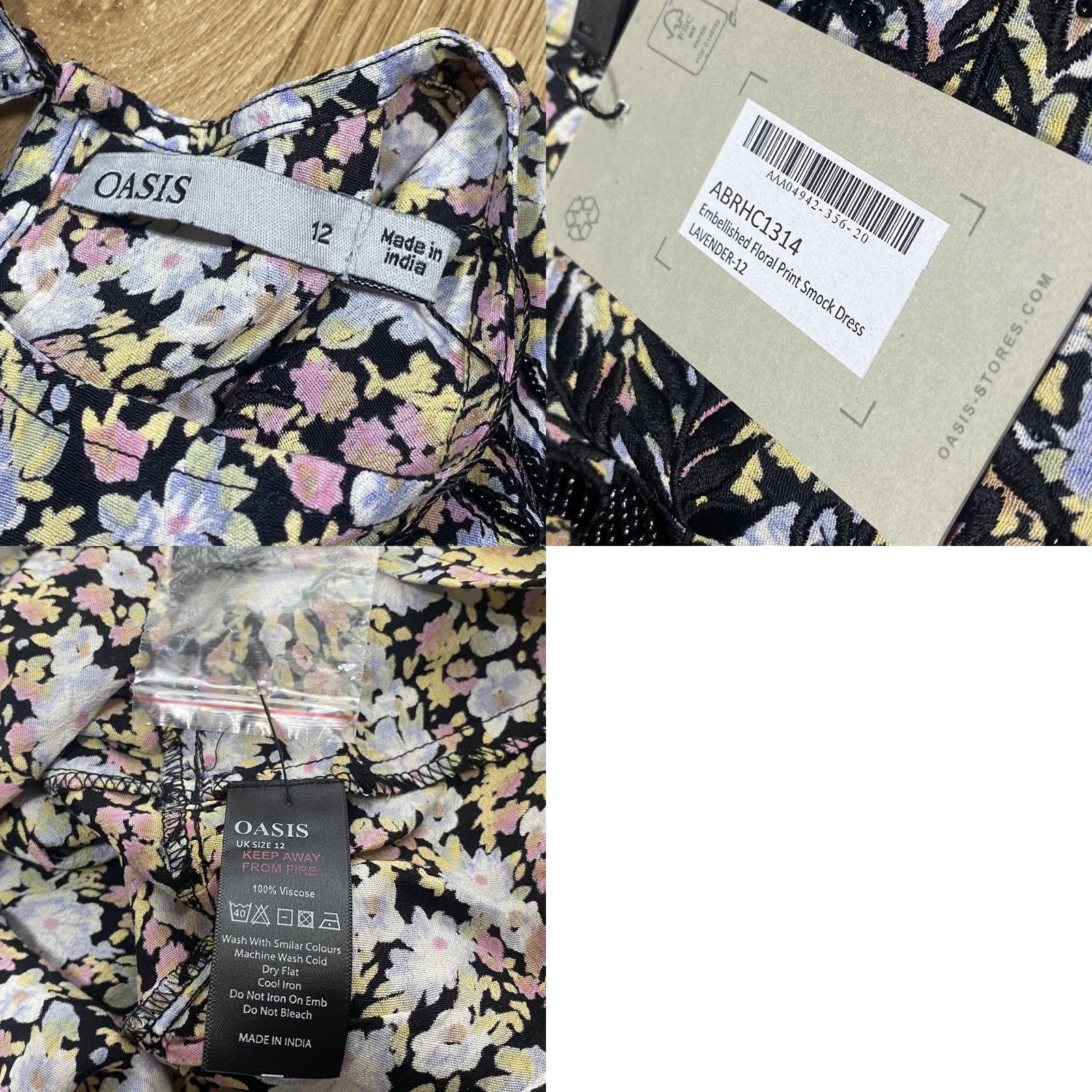 Vintage VINTAGE Oasis Smock Dress UK 12 Embellished Floral Print In Lavender Bnwt Women’s Size XL / US 12-14 / IT 48-50 - 8 Thumbnail