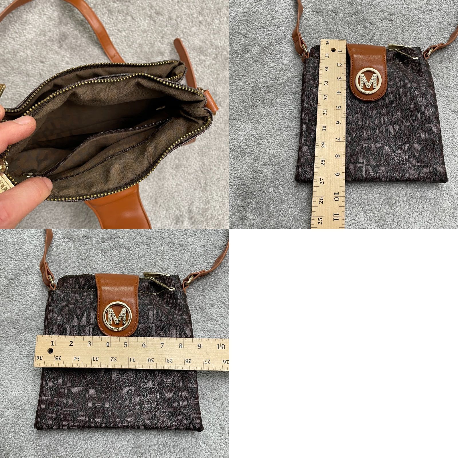 Vintage MKF Collection Wrigley M Signature Womens Crossbody Sling Bag Brown Leather Small Size ONE SIZE - 8 Thumbnail