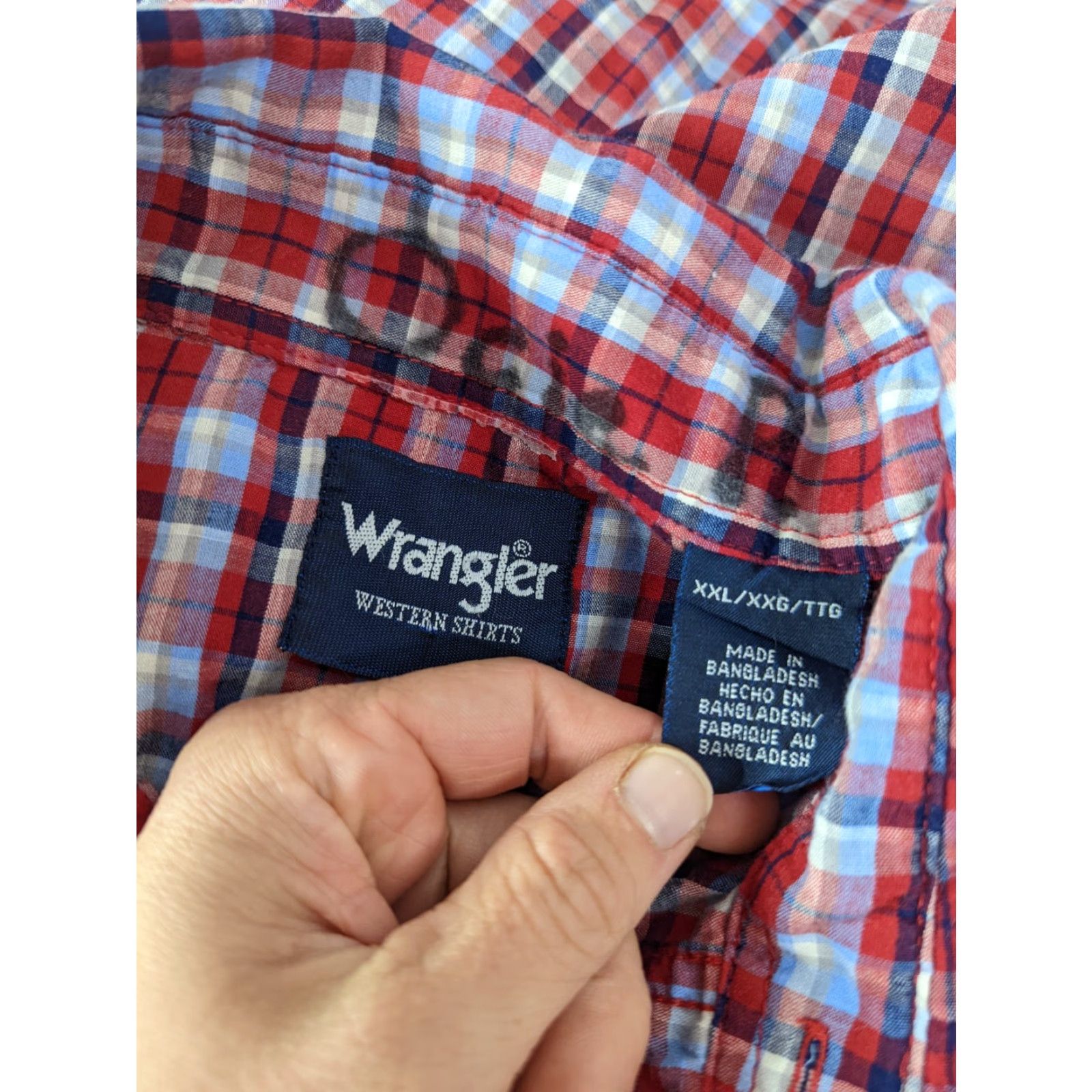 Wrangler Wrangler Western Shirt Men XXL Red Blue Plaid Long Sleeve Pearl Snap T1F Size US XXL / EU 58 / 5 - 4 Thumbnail