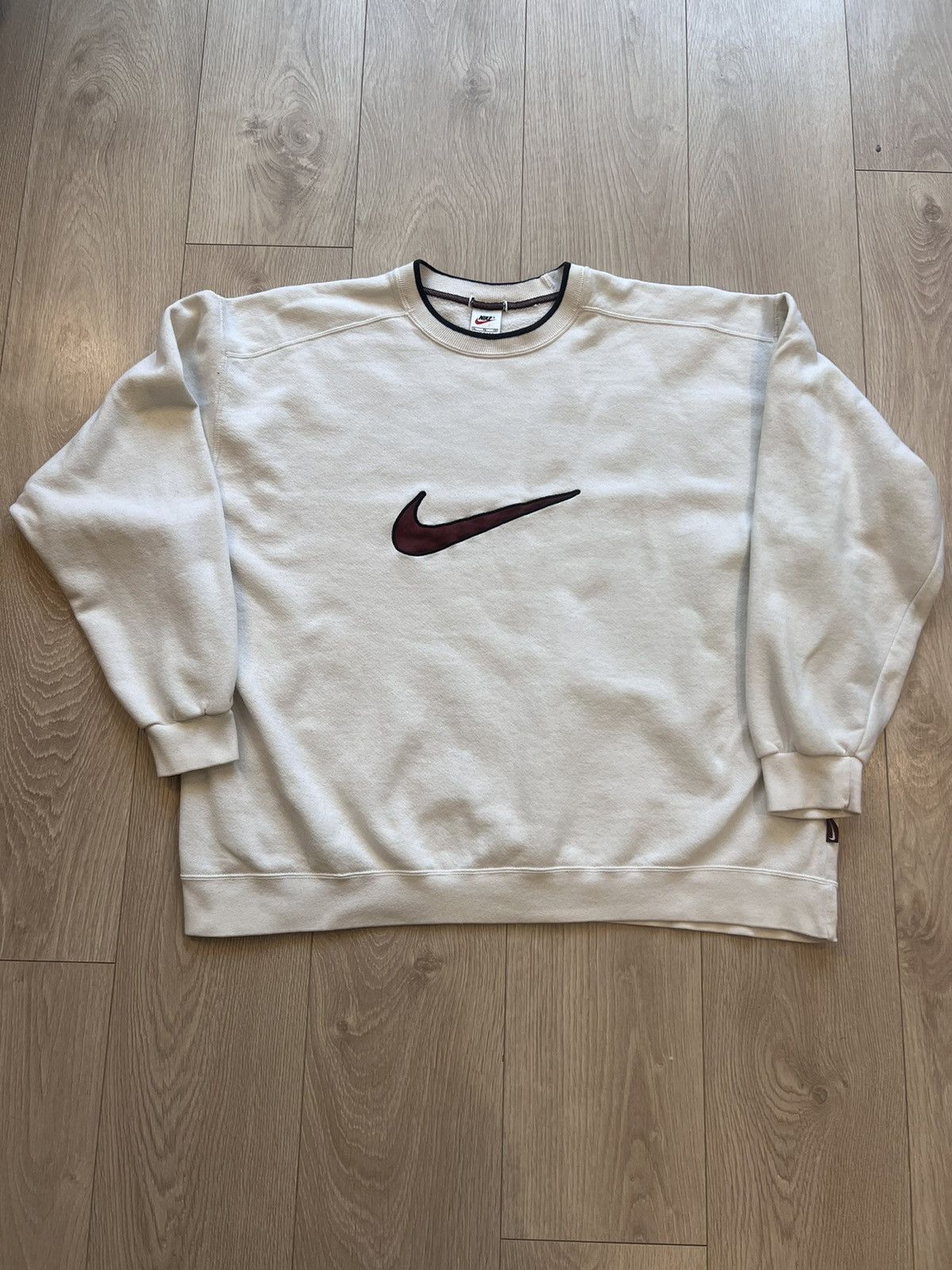 Nike × Vintage Vintage 90s Nike Big Swoosh Crew Sweatshirt Made In USA Rare Size US XL / EU 56 / 4 - 3 Thumbnail