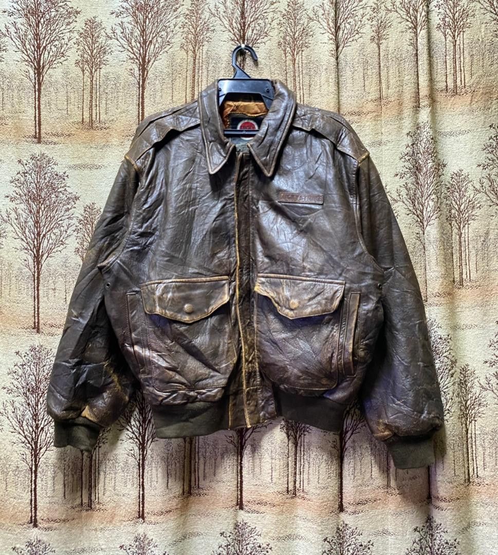 Genuine Leather 90s🔥 Lucky Strike Leather Jacket Size US L / EU 52-54 / 3 - 2 Thumbnail