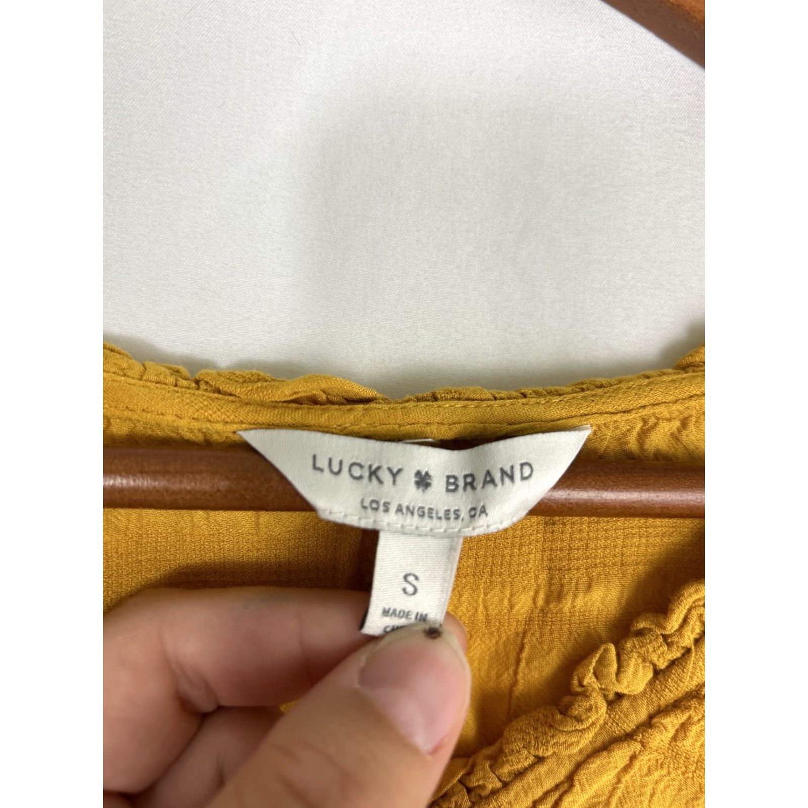 Lucky Brand LUCKY BRAND Blouse Shirt Women Adult Small Mustard V-neck Long Sleeve Romantic Ruffle Peasant Bohemian Oversized Breathable Viscose Pattern: Solid Size S / US 4 / IT 40 - 6 Thumbnail
