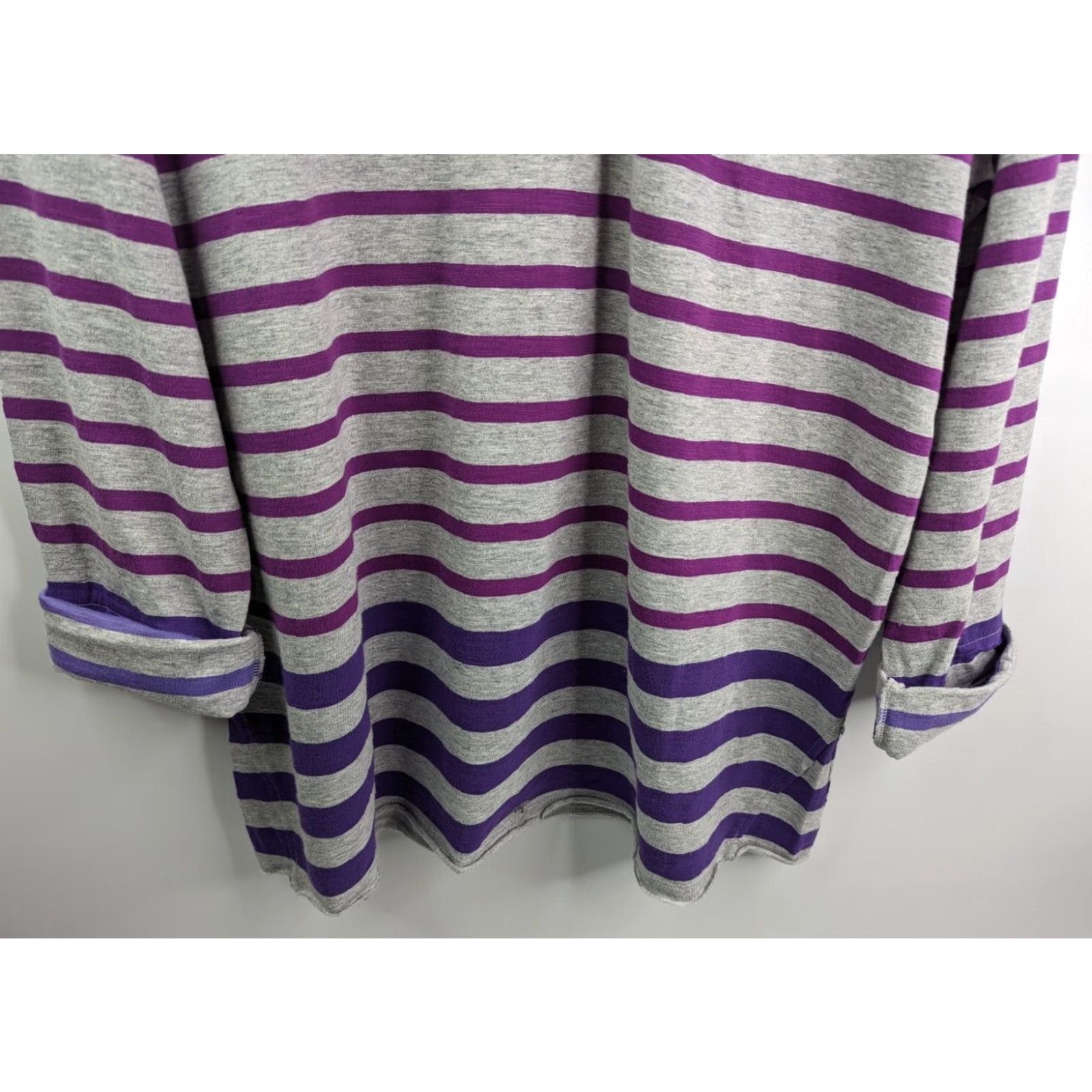 Vintage NWT Lane Bryant Blouse 1/4 Button Up Women's 14/16 Purple Grey Stripe Long Sleeve Round Neck Cotton 100% Machine Washable Womens Size XL / US 12-14 / IT 48-50 - 3 Thumbnail