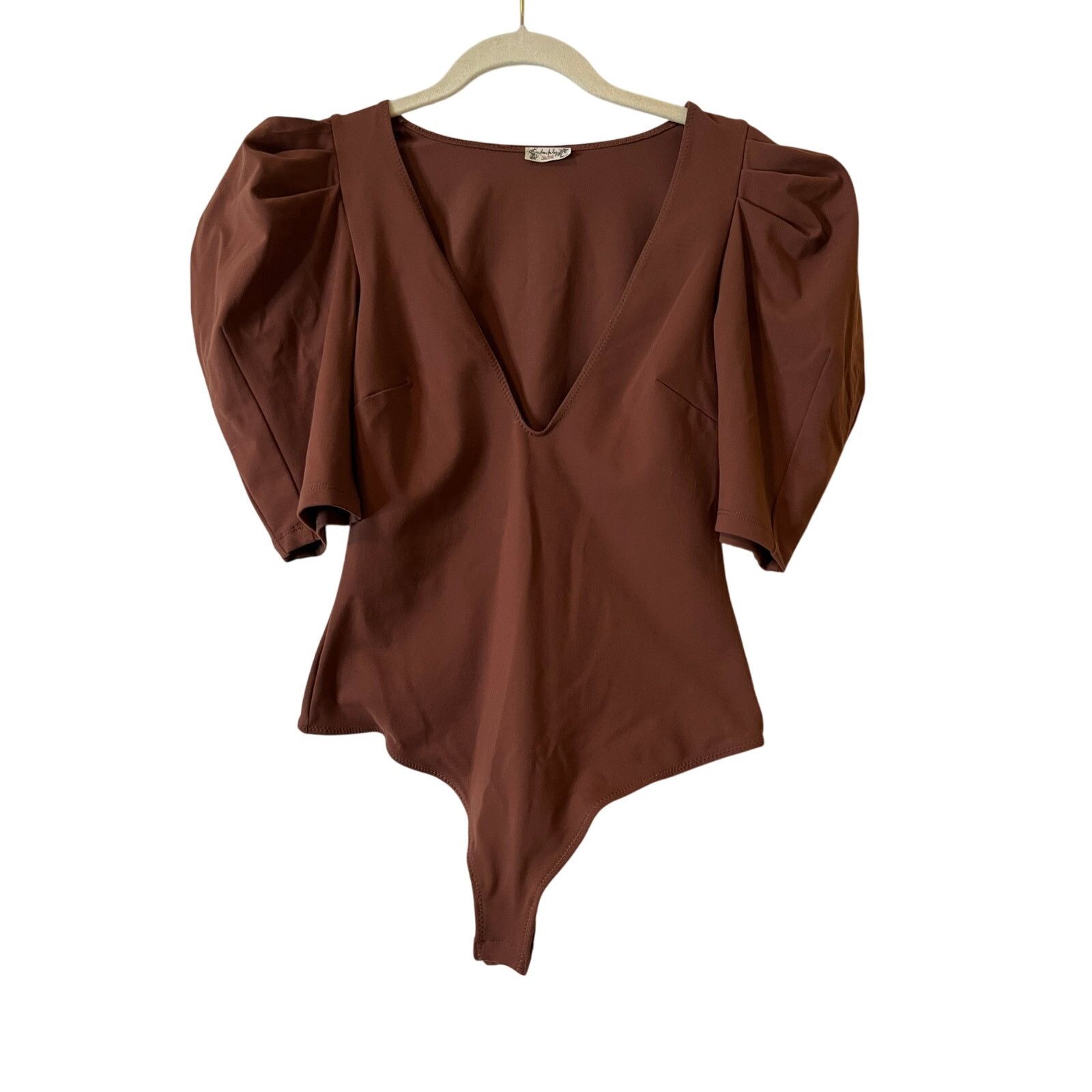 Free People Free People Va Voop Bodysuit Java Brown Short Puff Slee Sz S Size S / US 4 / IT 40 - 2 Thumbnail