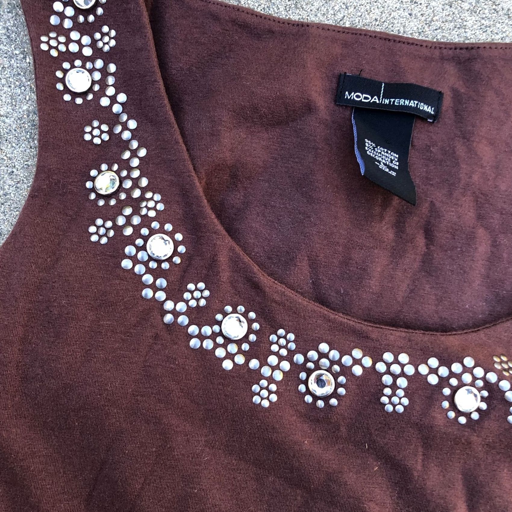 Vintage VINTAGE Moda International Tank Top Shirt Women's LARGE Brown Sleeveless Studded Tank Top Shirt Size L / US 10 / IT 46 - 4 Thumbnail