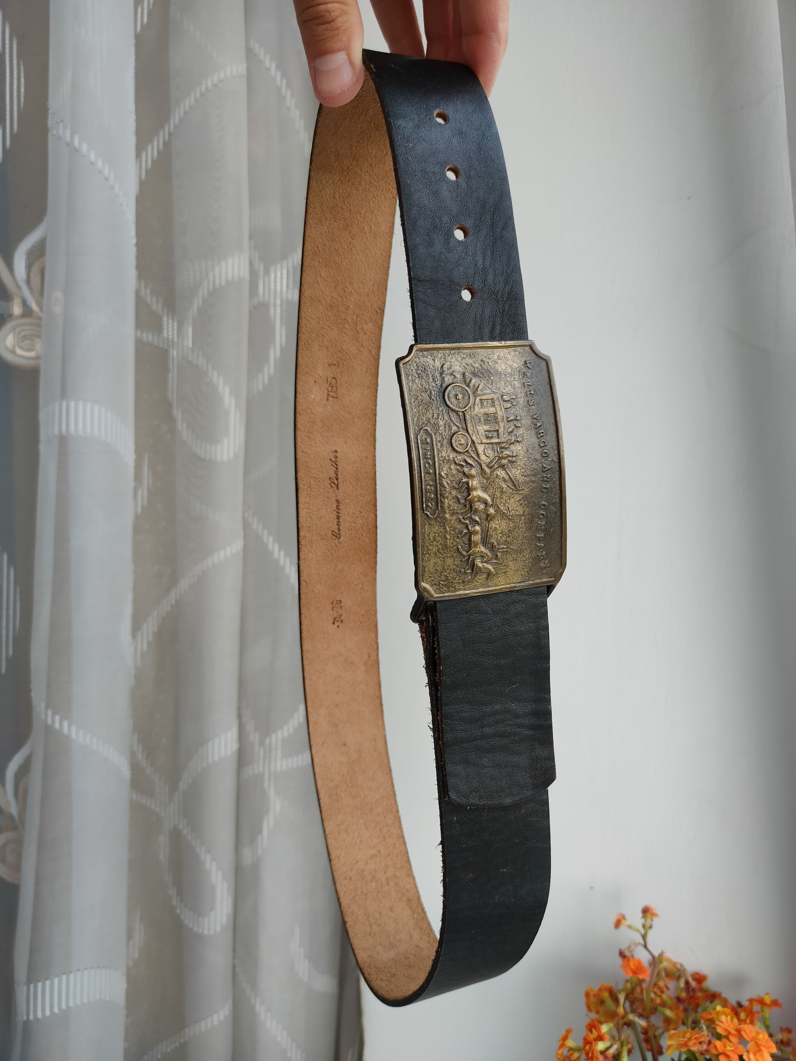 Levi's Wells Farco And Company Vintage Leather Belt Vintage Buckle Size ONE SIZE - 4 Thumbnail