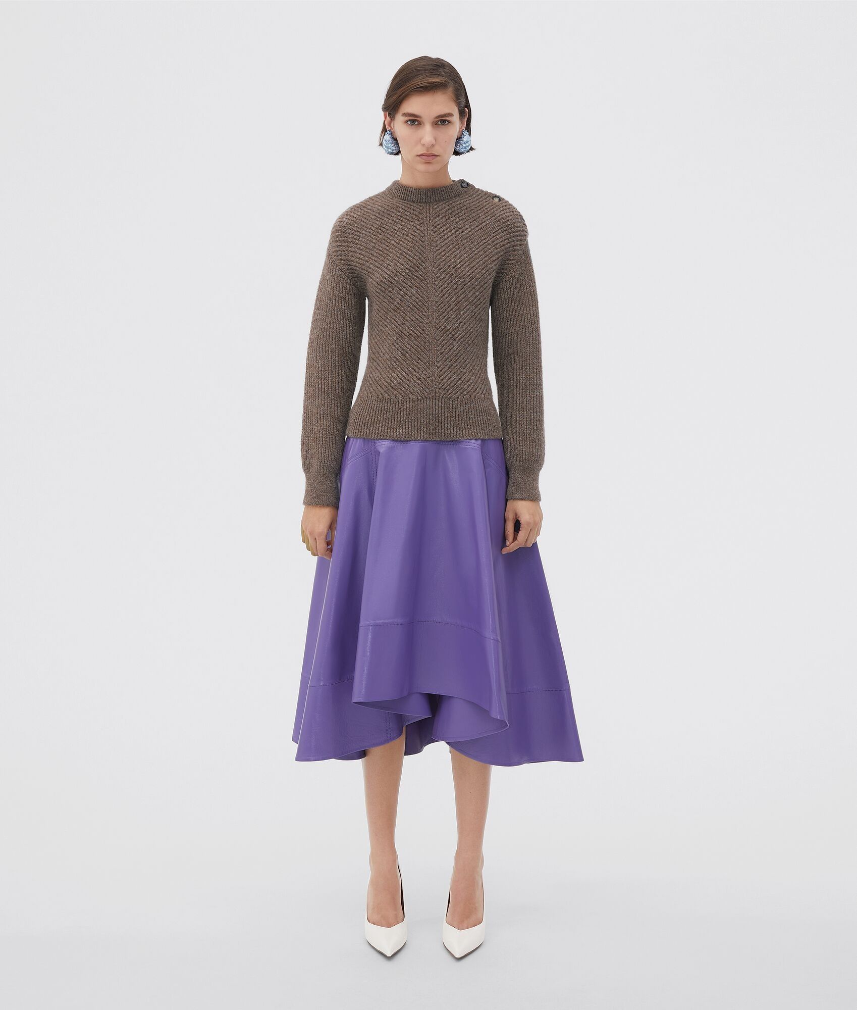 Bottega Veneta o1loc1c0824 719793 Alpaca Chevron Jumper in Brown Size L / US 10 / IT 46 - 1 Thumbnail