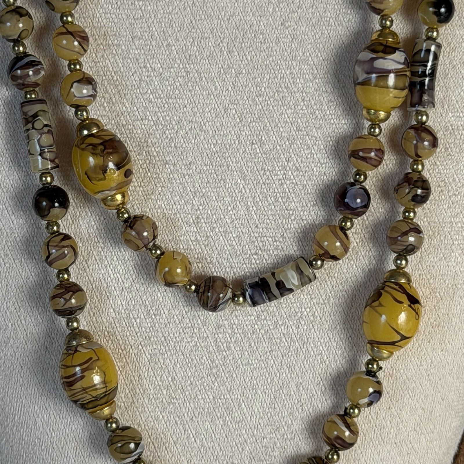 Other Boho VTG 1980s Marbled Earthy Gold-Tones Beaded 40" Necklace Size ONE SIZE - 3 Thumbnail