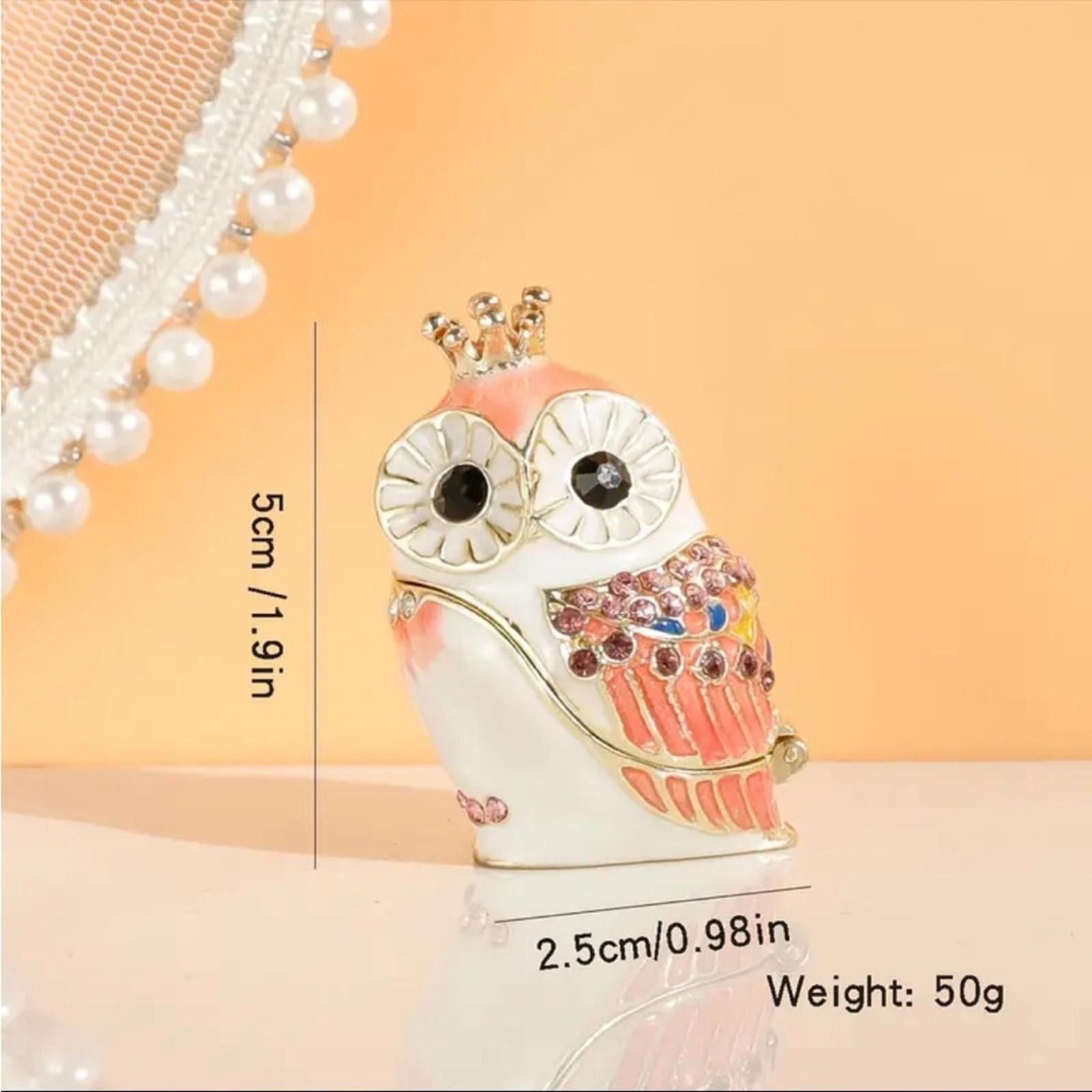 Designer Crystal Encrusted Owl Ring Box - Pink and Gold Enamel Size ONE SIZE - 4 Thumbnail