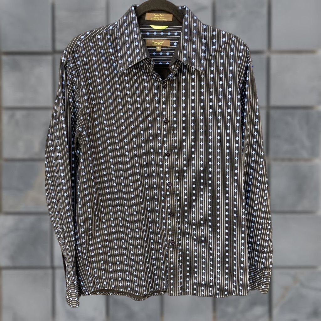 Roar Men's Roar Multicolor Geometric Button-Down Shirt L Poplin Cotton Dress Size 42R - 1 Thumbnail