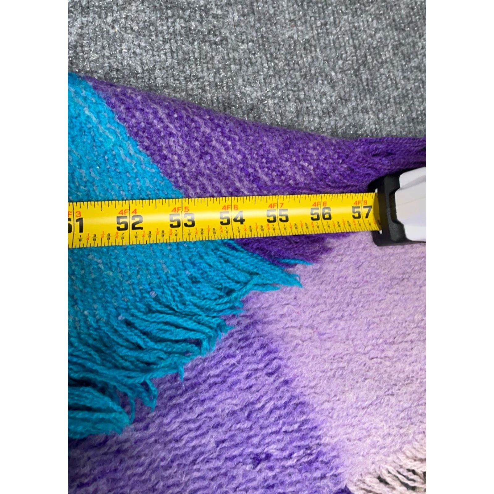 Altea VINTAGE Poncho Wool Purple Teal Plaid Fringe Mujer One Size Boho 80s 90s Hipster Retro Women Size ONE SIZE - 4 Thumbnail