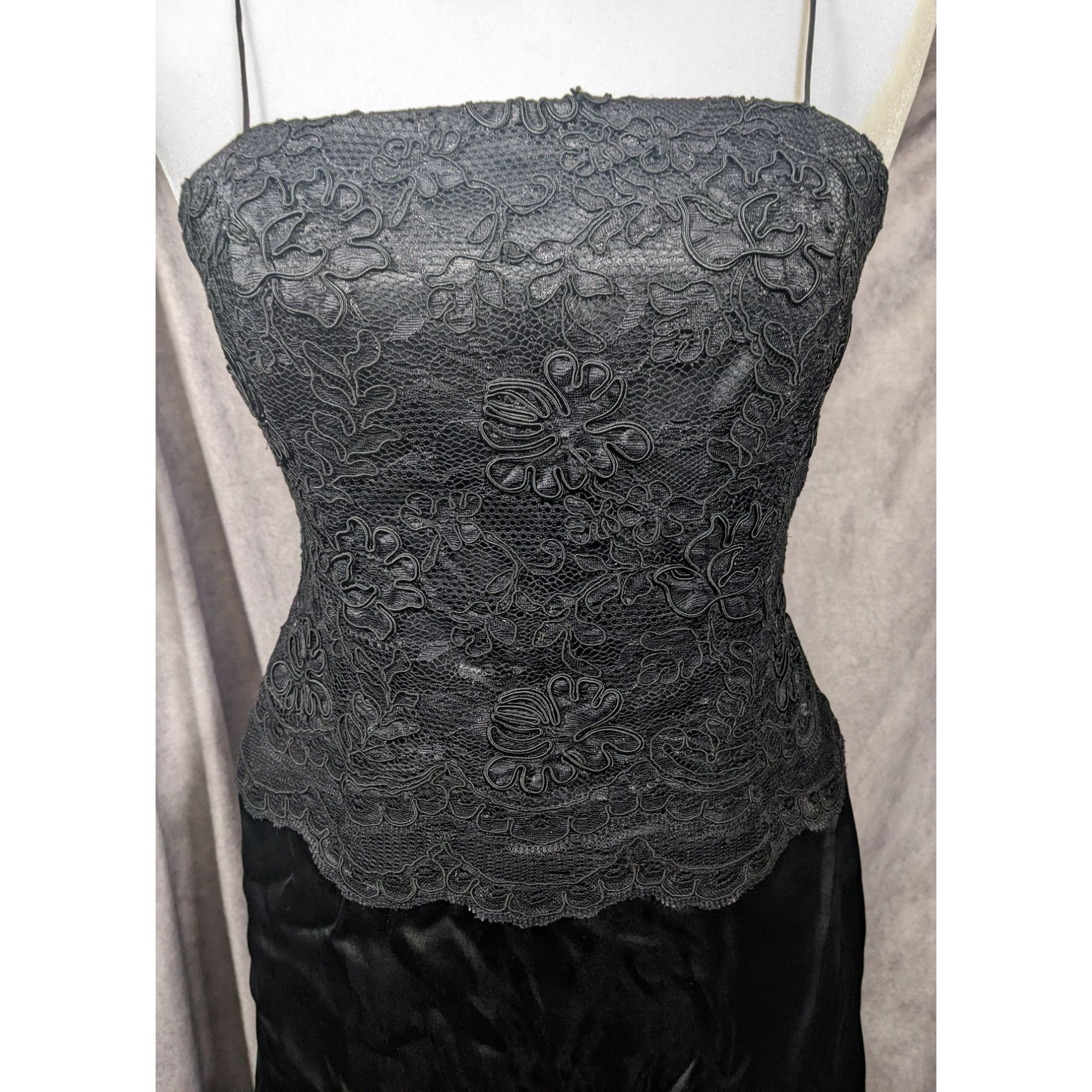 Other Linda Cunningham Black Silk Floral Lace Flounce Skirt Dress Size M / US 6-8 / IT 42-44 - 11 Thumbnail