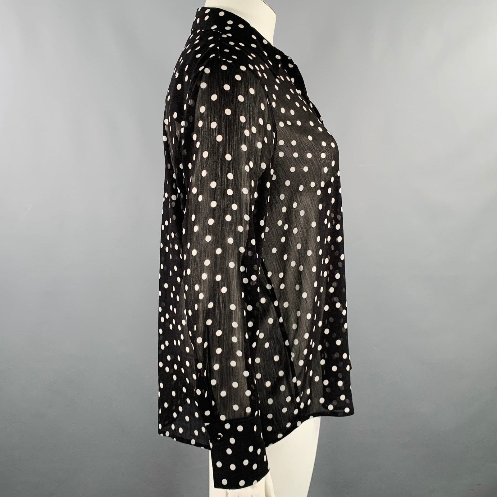L'AGENCE XL Black White Polyester Polka Dot Open Collar Shirt Size XL / US 12-14 / IT 48-50 - 2 Thumbnail