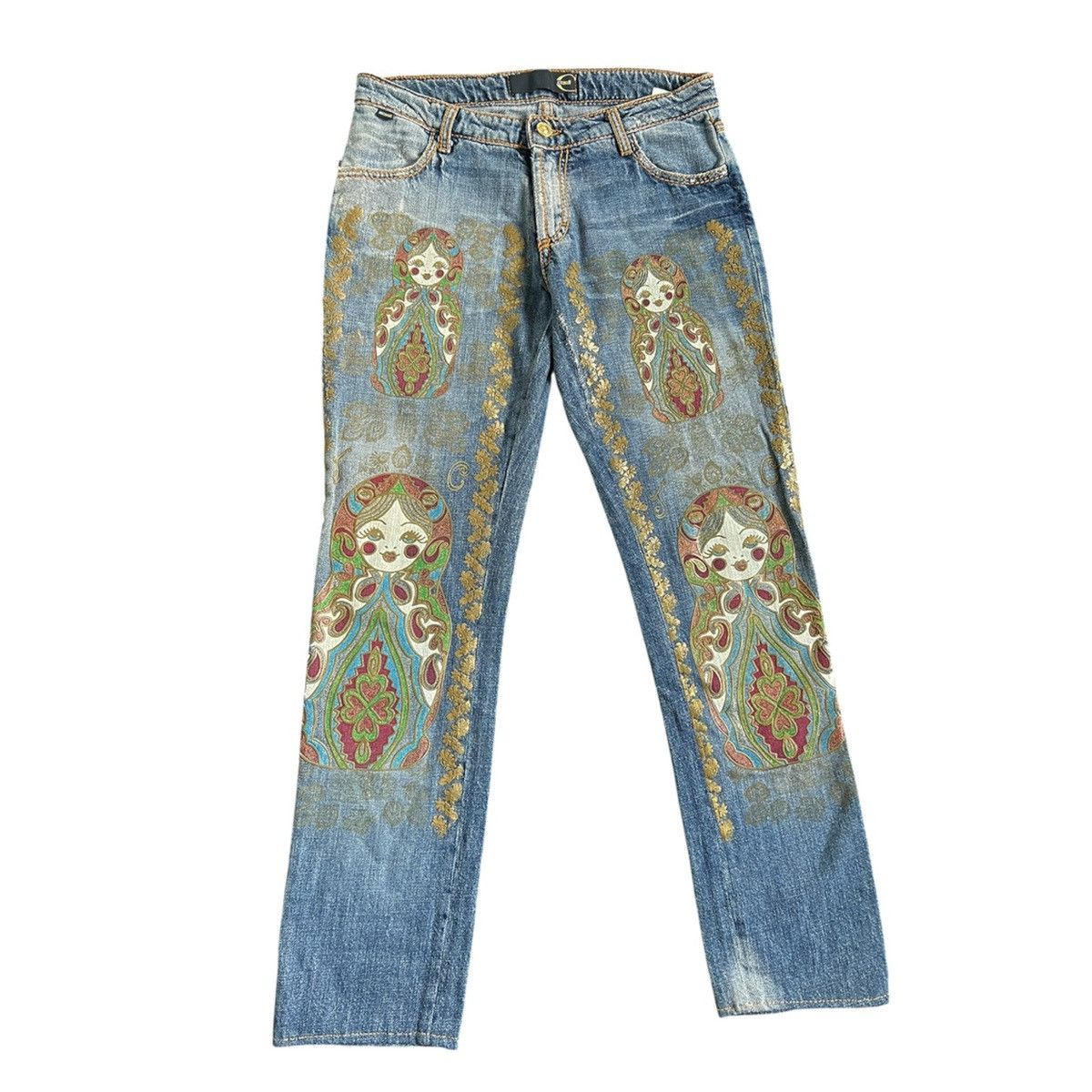 VINTAGE CAVALLI NEST DOLL JEANS PRINT SLAVIC MATRIOSHKA
