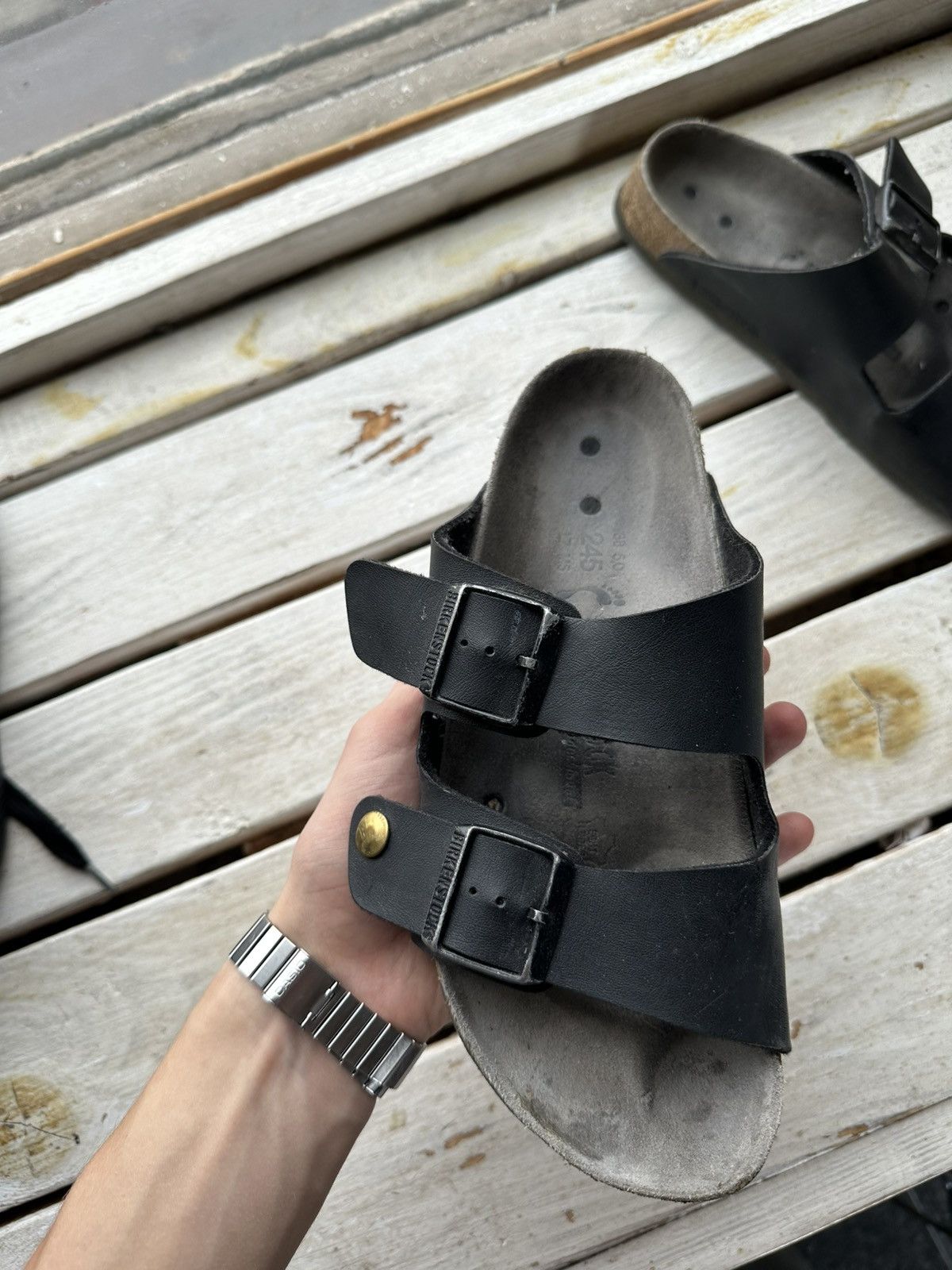 Birkenstock 🚨Vintage Birkenstock 38 black Luxe Sandals rare slides Size US 5.5 / EU 38 - 3 Thumbnail