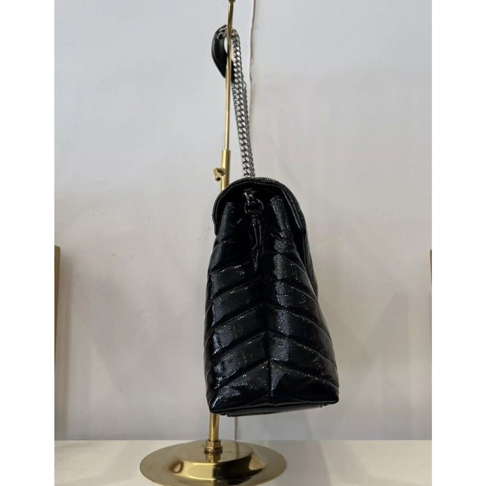Saint Laurent Paris YSL Black Patent Leather Quilted Patent Loulou Quilted Bag Size ONE SIZE - 3 Thumbnail