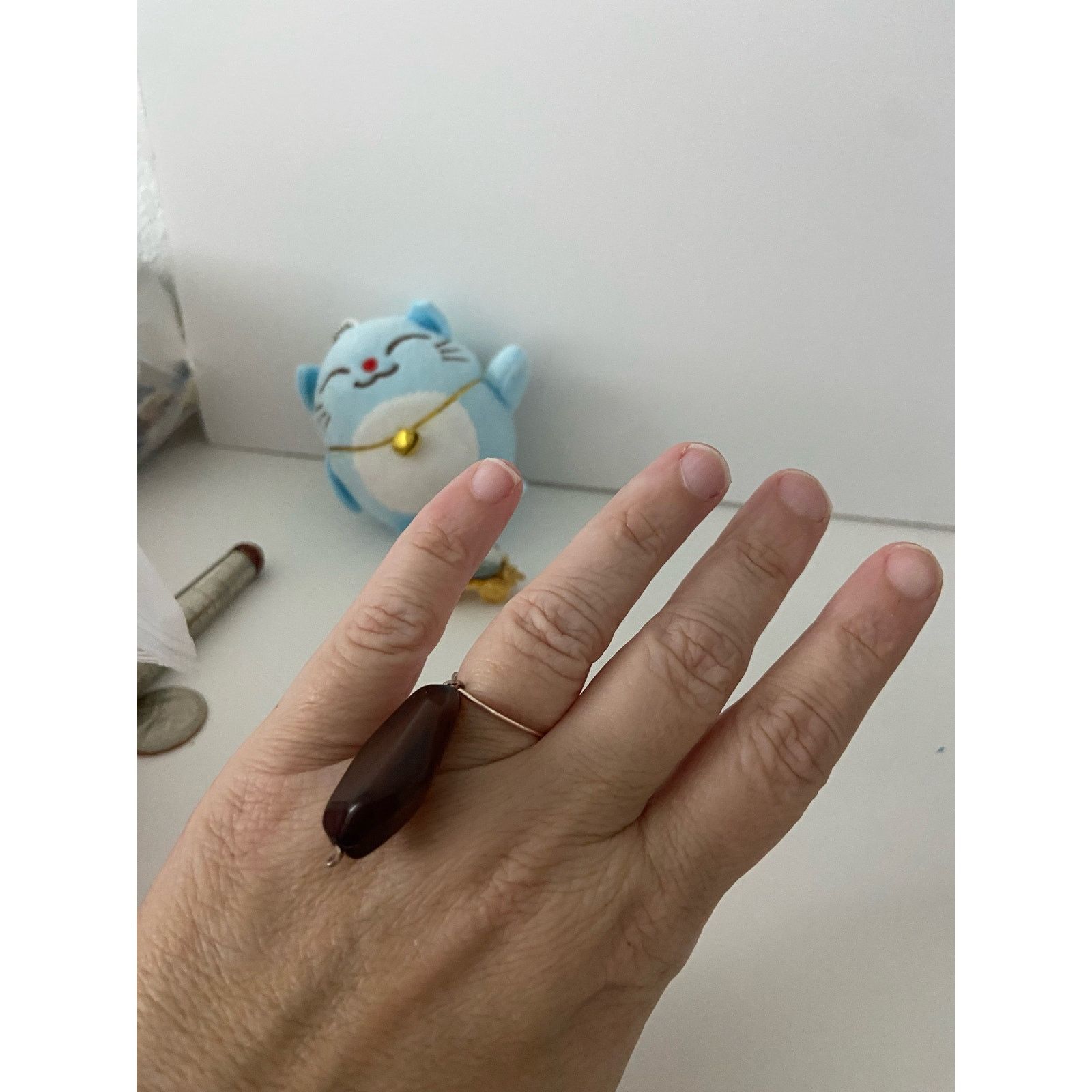 Handmade Deep brown bead wire ring size 7.5 Size ONE SIZE - 1 Thumbnail
