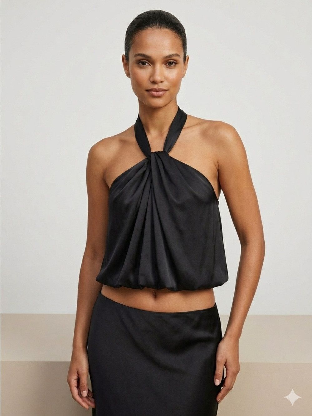 H&M Black Silk Halter Top w/ Bubble Hem - Medium, New w/ Tags Size M / US 6-8 / IT 42-44 - 1 Thumbnail
