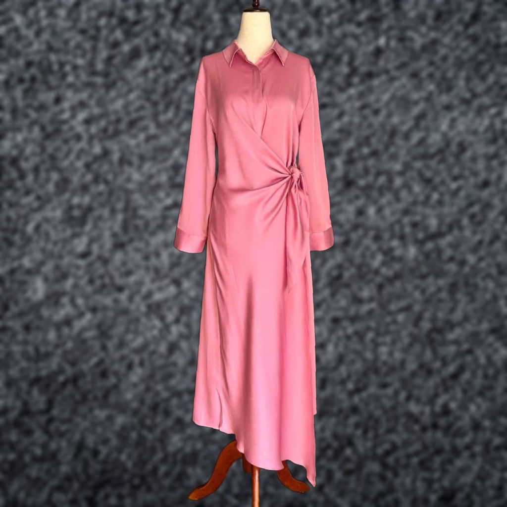 Vintage Taylor Tillman Samantha Pink Wrap Midi Dress Satin XS Women's Midi Dress Satin Size XS / US 0-2 / IT 36-38 - 1 Thumbnail