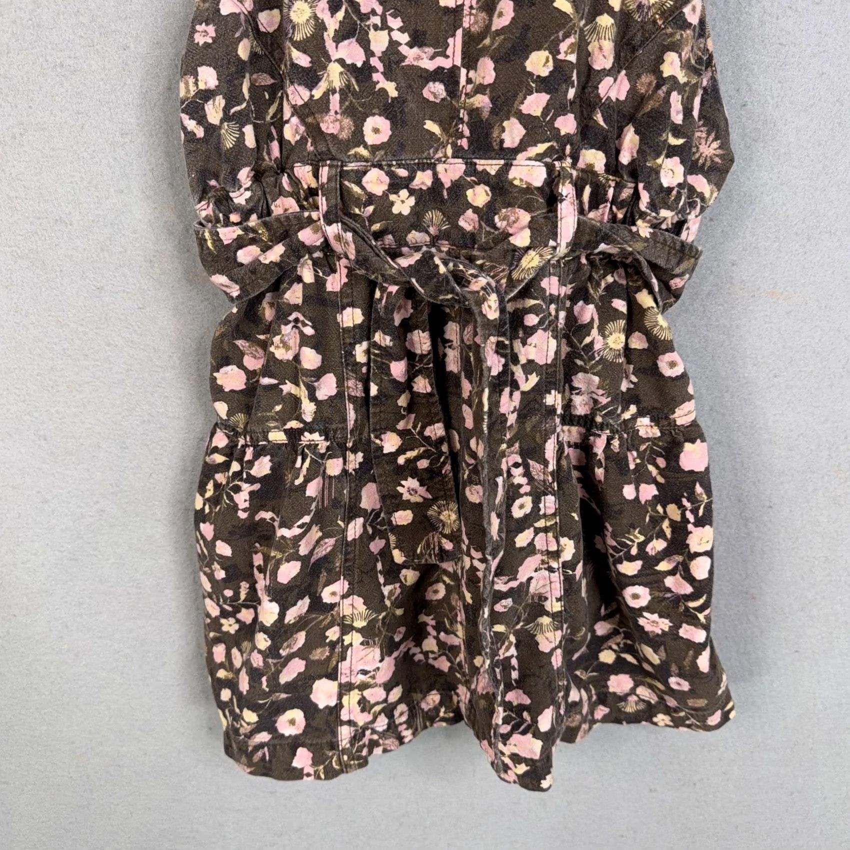 Free People Free People Dress Womens 2 Brown Pink Floral Linen Blend Mini Overall Jumper Dress Size XS / US 0-2 / IT 36-38 - 3 Thumbnail