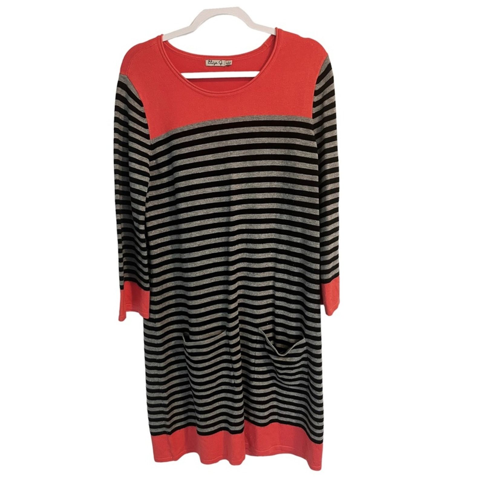 Elizabeth and James Eliza J Sweater Dress-Colorblock Striped Black Coral Gray Size L / US 10 / IT 46 - 1 Thumbnail