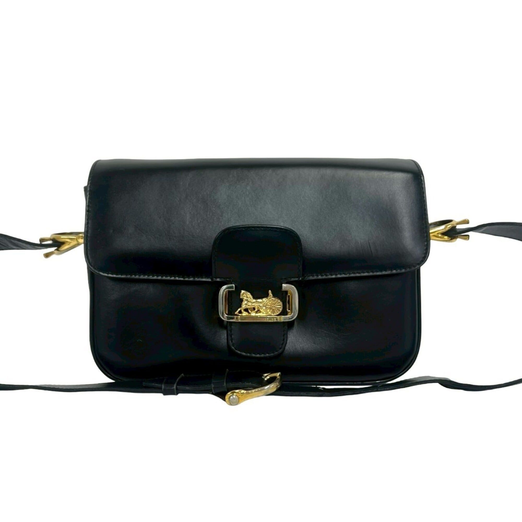 Celine CELINE Vintage Logo Carriage Hardware Leather Shoulder Bag Pouch Sacoche Black 251-9 Size ONE SIZE - 1 Thumbnail