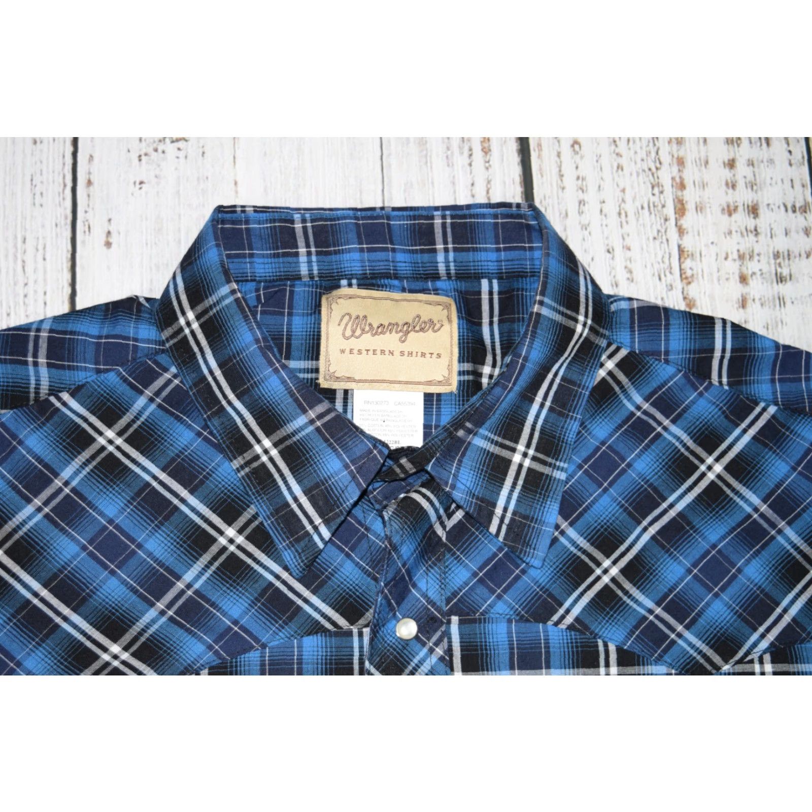 Wrangler WRANGLER Western Pearl Snap Mens Shirt 2XL Plaid Blue Size US XXL / EU 58 / 5 - 4 Thumbnail