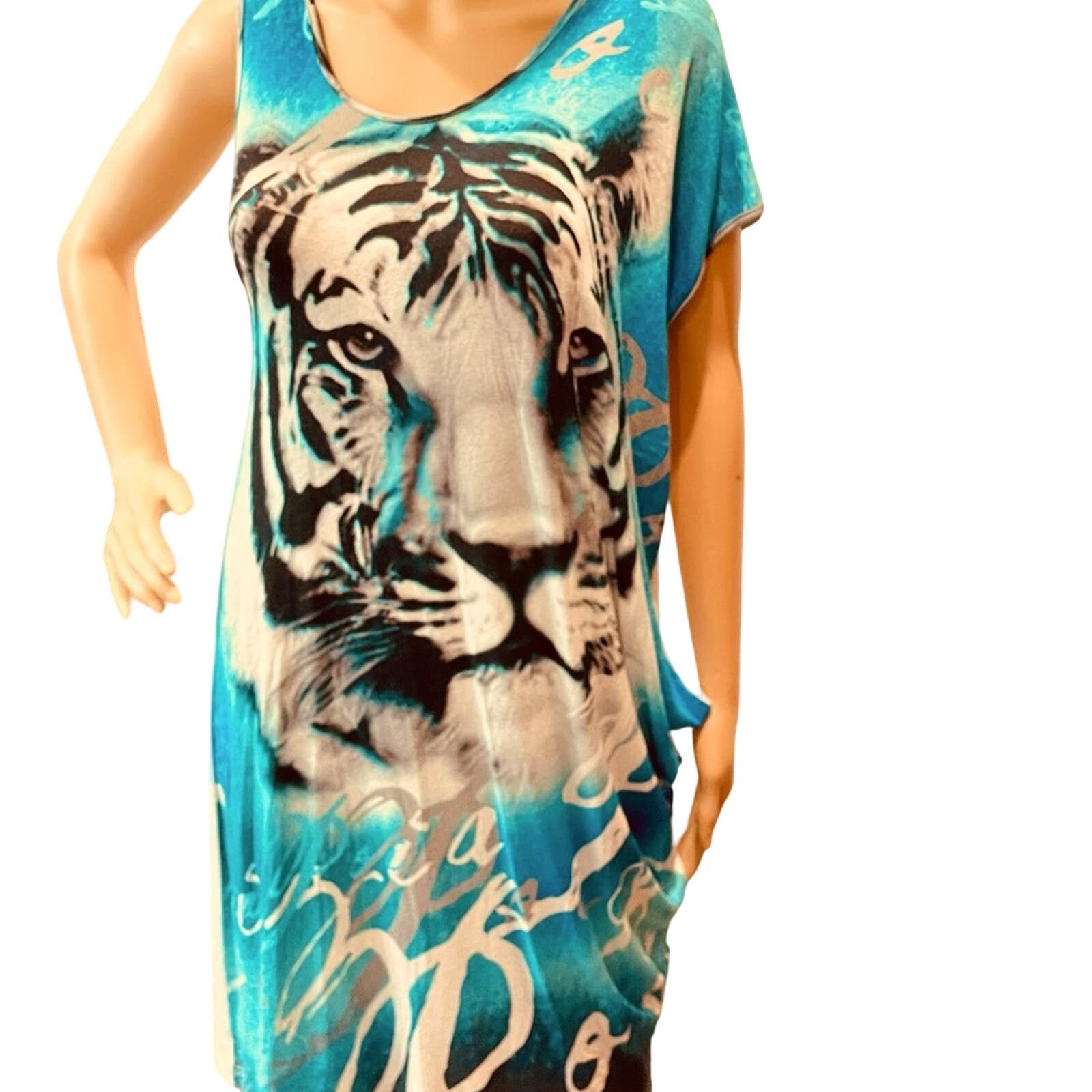 Krizia Uomo KRIZIA tiger print short asymmetrical sleeve women’s dress Size S / US 4 / IT 40 - 1 Thumbnail