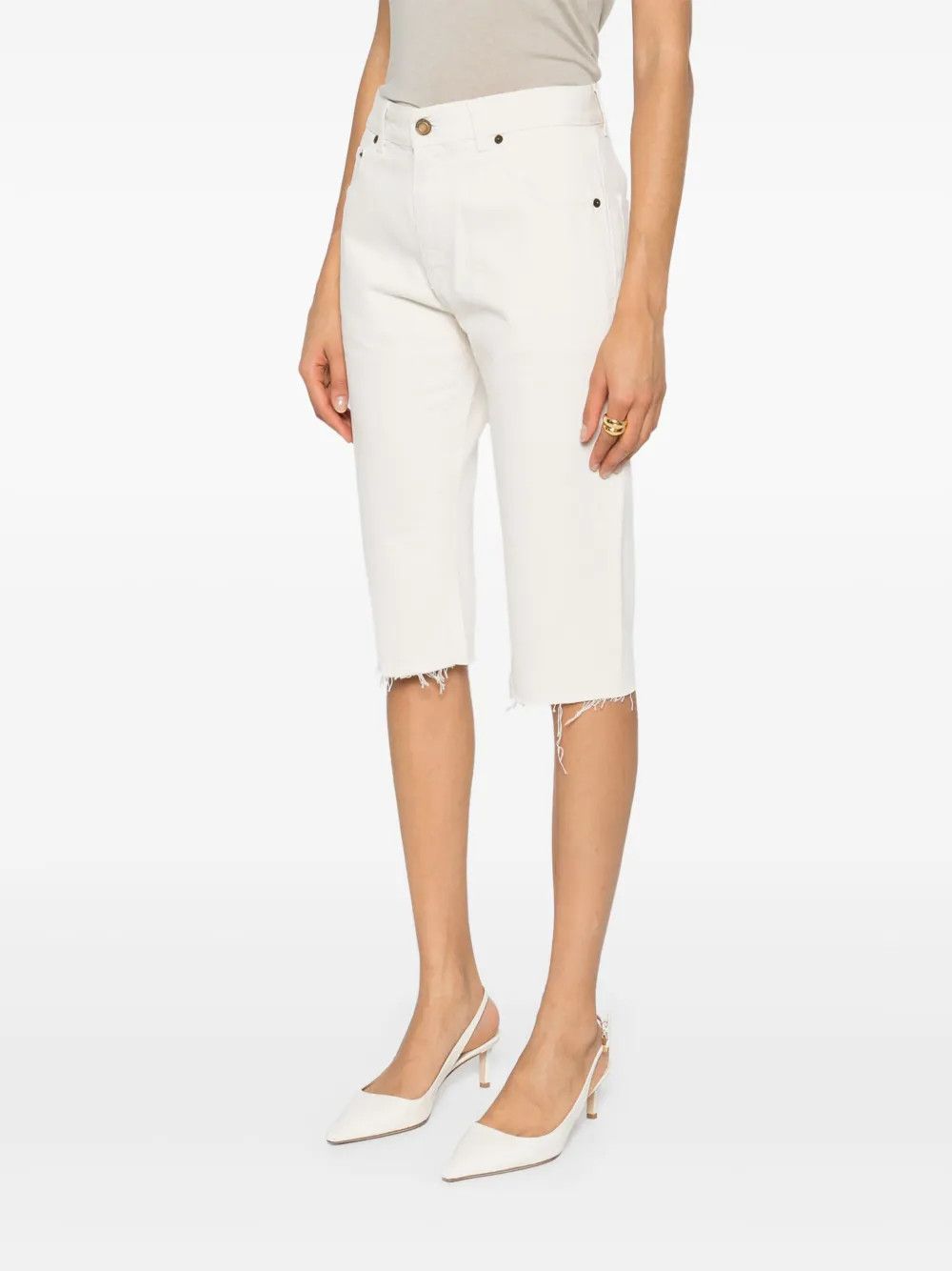 Saint Laurent Paris o1y0126 Denim Short in White Size 27" / US 4 / IT 40 - 2 Thumbnail