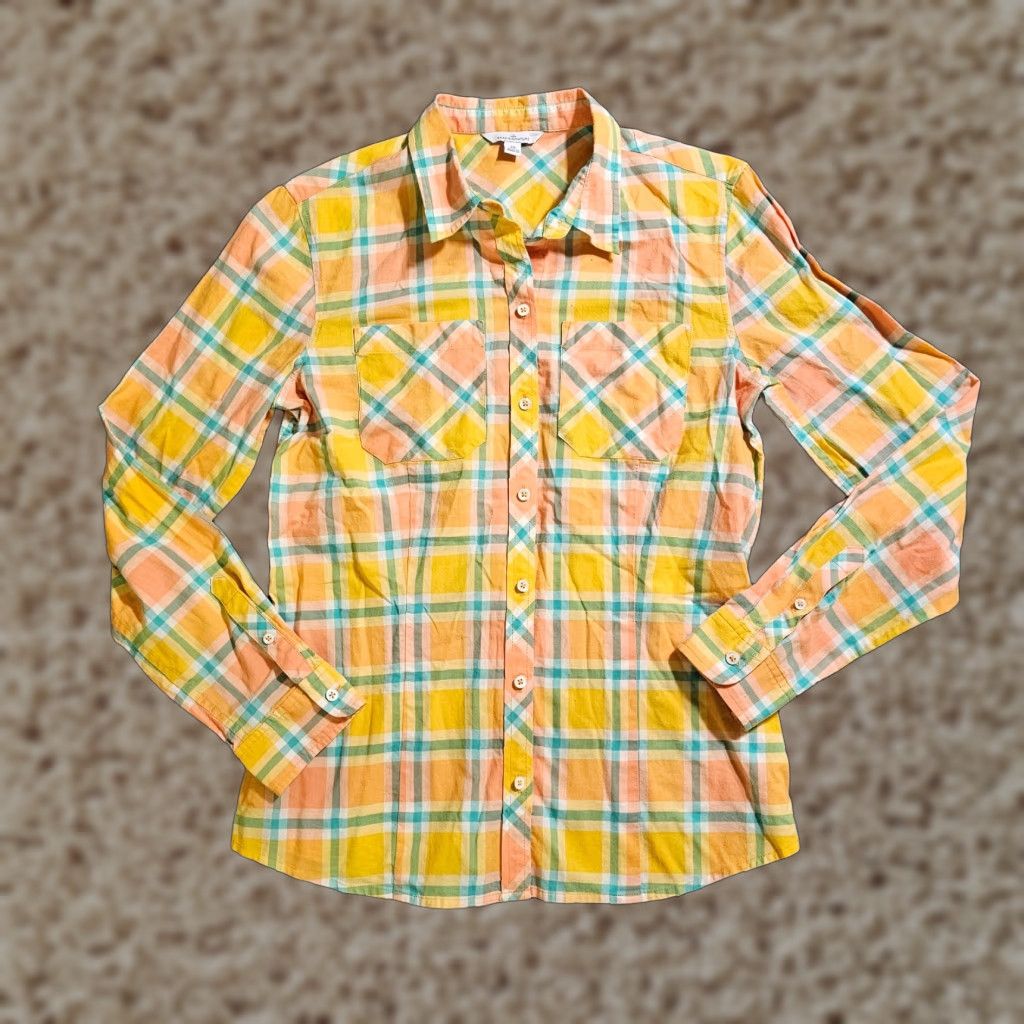Vintage L.L. Bean Blouse Shirt Womens Size 10 Yellow Plaid Button Long Sleeve Casual Fall Winter Spring Ready to Ship Mens Womens Girls Boys Size L / US 10 / IT 46 - 1 Thumbnail