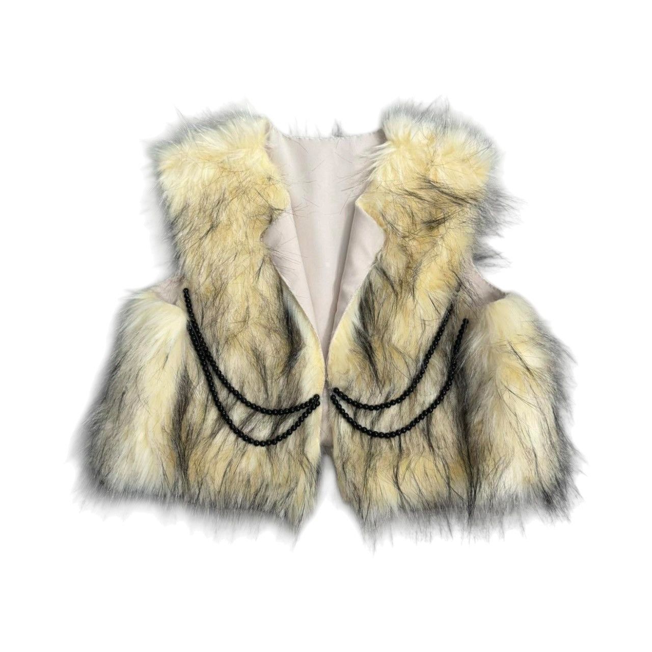 Other Nausicaa NYC Designer Beige & Black Faux Fur Beaded Vest Size S / US 4 / IT 40 - 1 Thumbnail